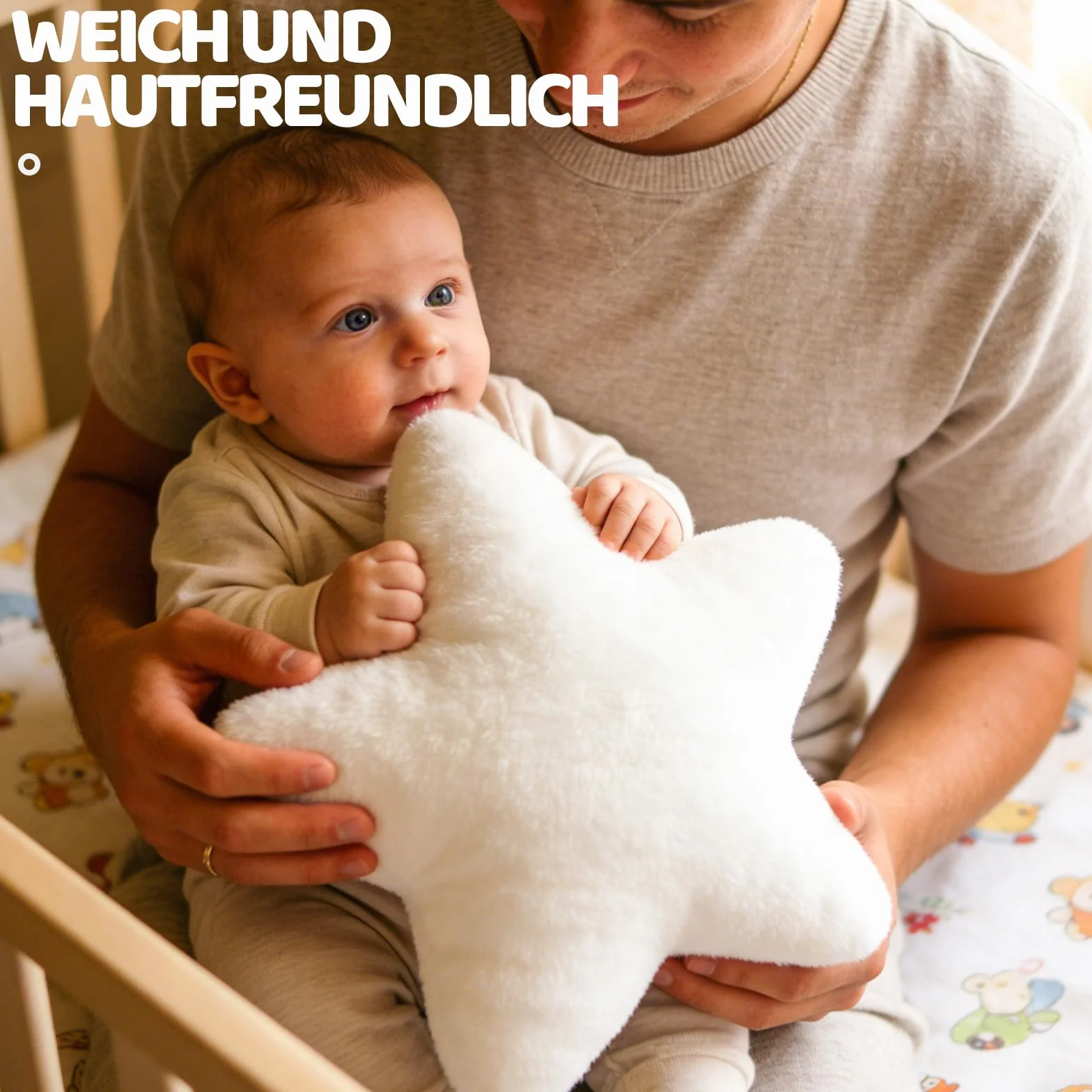 Coussin en peluche étoile décoratif 30 x 30 cm Blanc