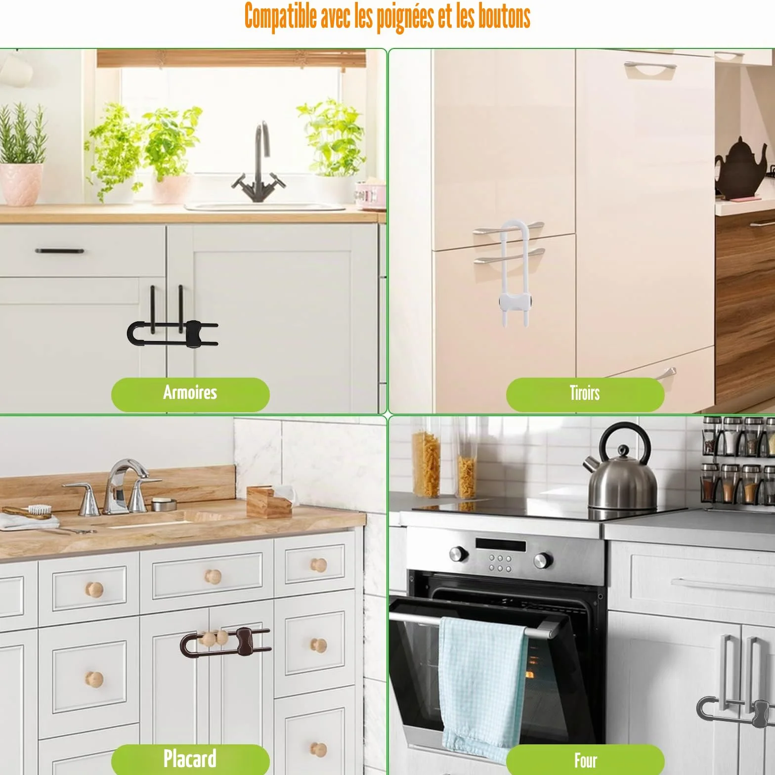 RUIJIE Bloc Porte Securite de Placard 4 Pièces Bebe, Sécurité Enfant Tiroir Armoires Verrous Cabinet