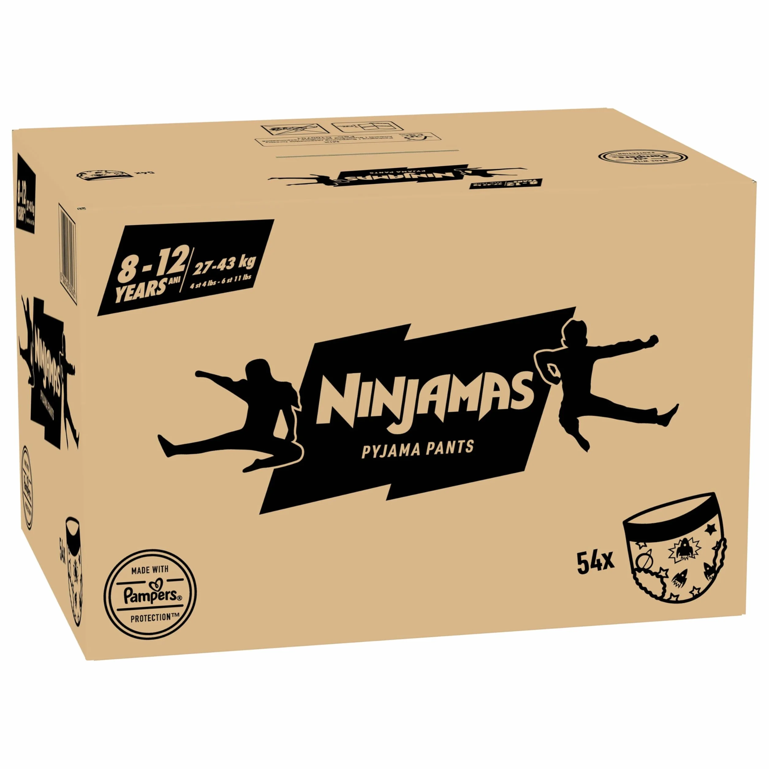 Pampers Ninjamas Pyjama Pants Garçon, 54 Sous-Vêtements de nuit Absorbants, 8-12 Ans, 27-43kg, Protection Maximale Contre Les Fuites