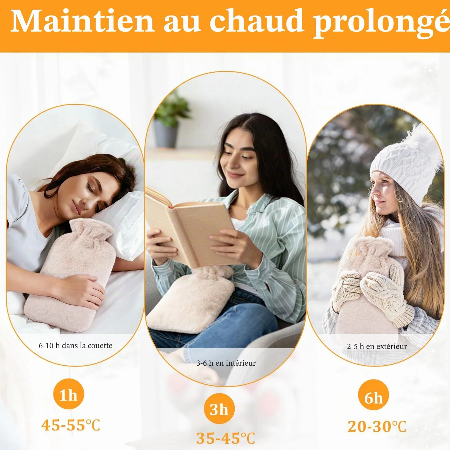 Bouillotte Eau Chaude 2L avec Housse en Peluche Antifuite Chauffe Main Ventre Cou