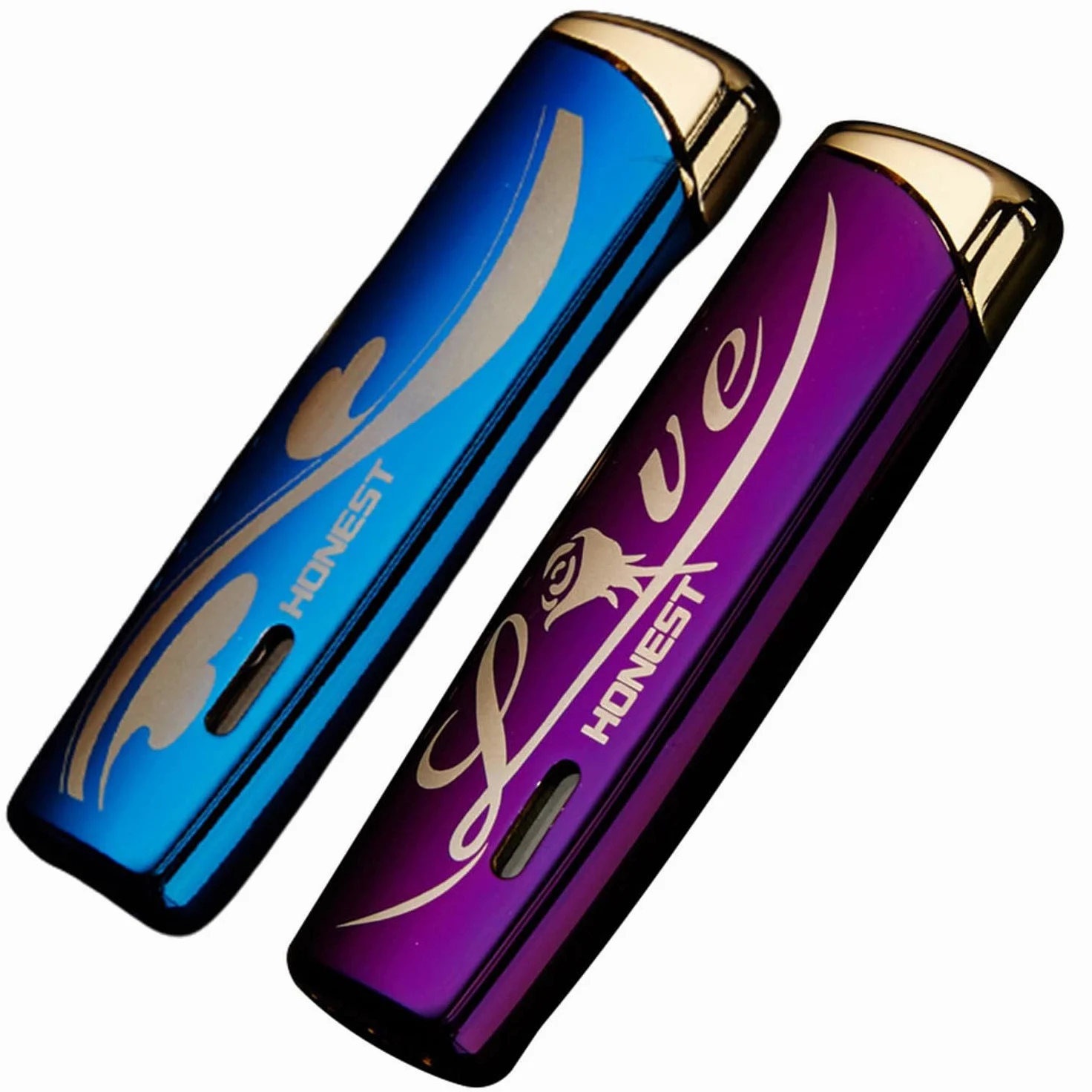 Paquet de 2 Briquet en Métal à la Mode Forte Flamme Rechargeable avec Fenêtre de Niveau de Carburant Mini Cadeaux pour Hommes (Butane Non Inclus)