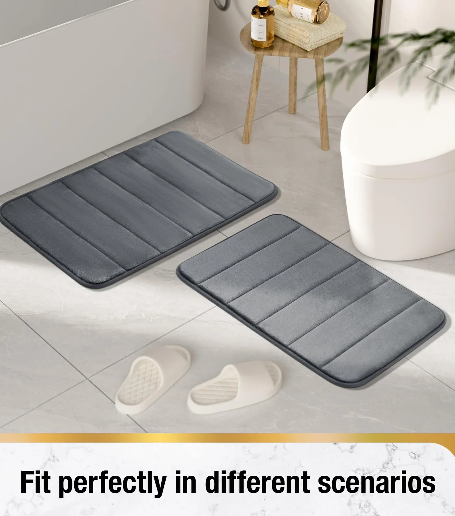 HITSLAM Tapis de Bain Antidérapant 40x60cm Mémoire de Forme Absorbant Lavable Séchage Rapide Gris Foncé