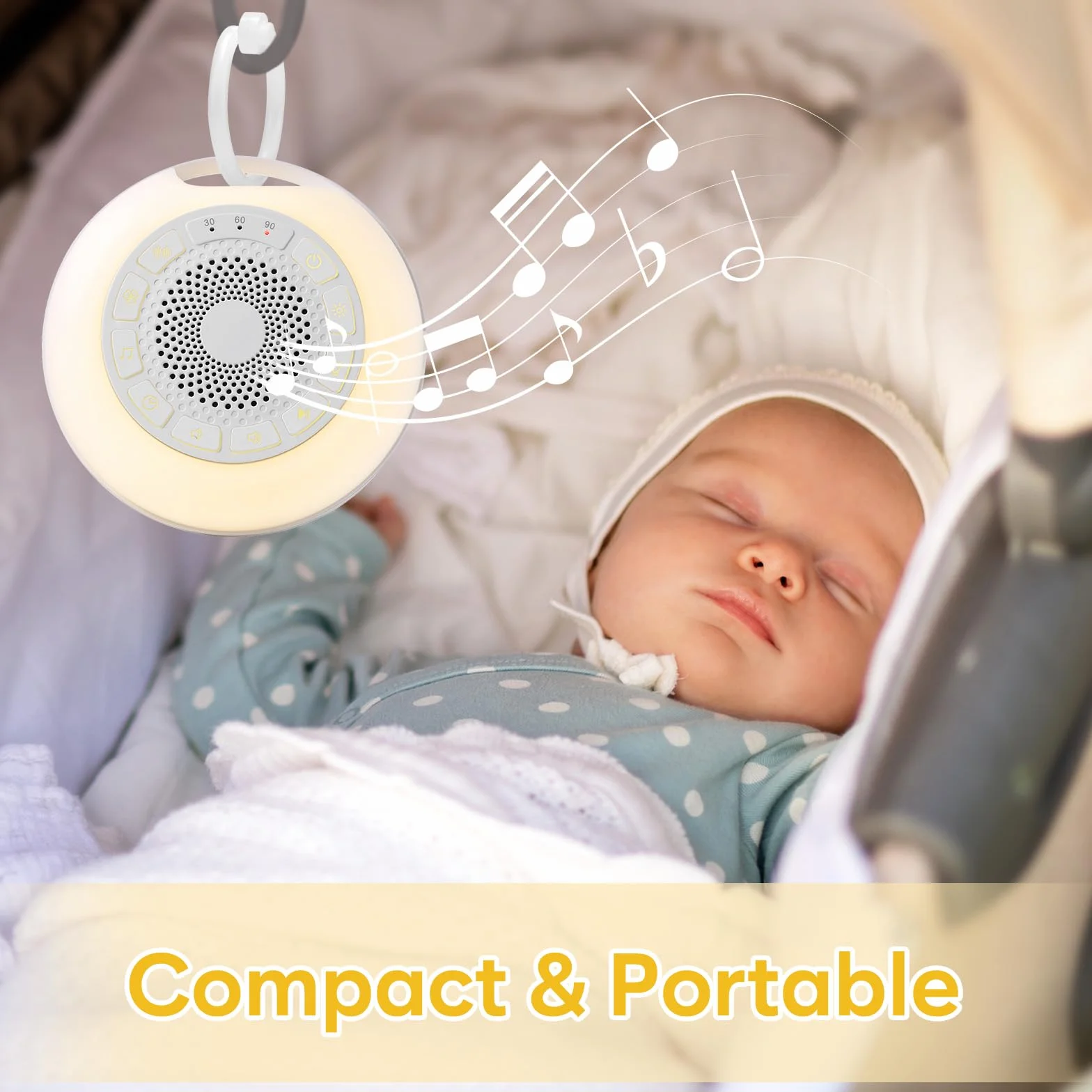 Easy@Home Machine à Bruit Blanc Portable pour Bébé 26 Sons Apaisants avec Veilleuse 3 Modes 7 Couleurs Minuterie USB