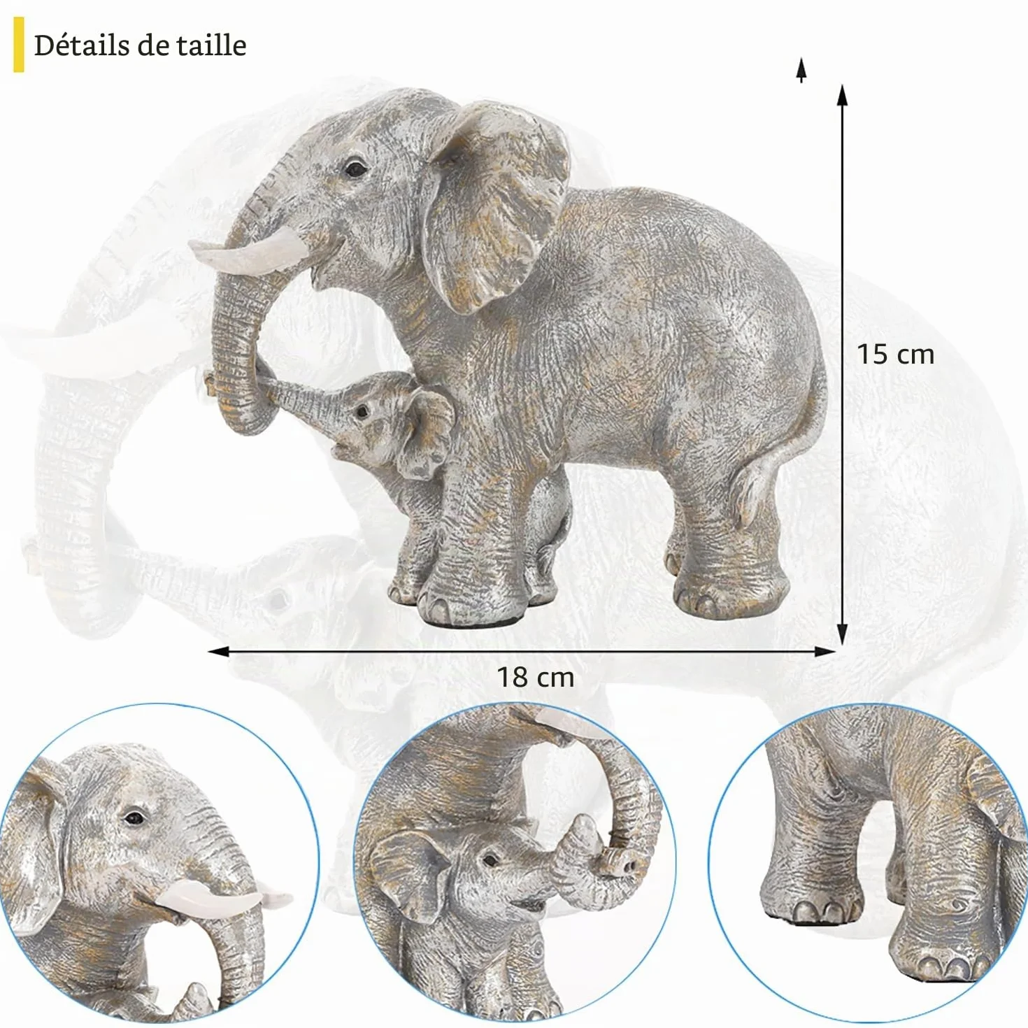 Statue Elephant Décoration Cadeau Maman Argent Intérieur Salon Bureau