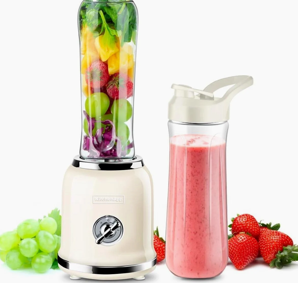 Mixeur Électrique avec 2 Bouteilles Portables de 600 ml sans BPA pour Smoothies | Mixeur Multifonctionnel pour Milkshakes Fruits | 6 Lames en Acier Inoxydable