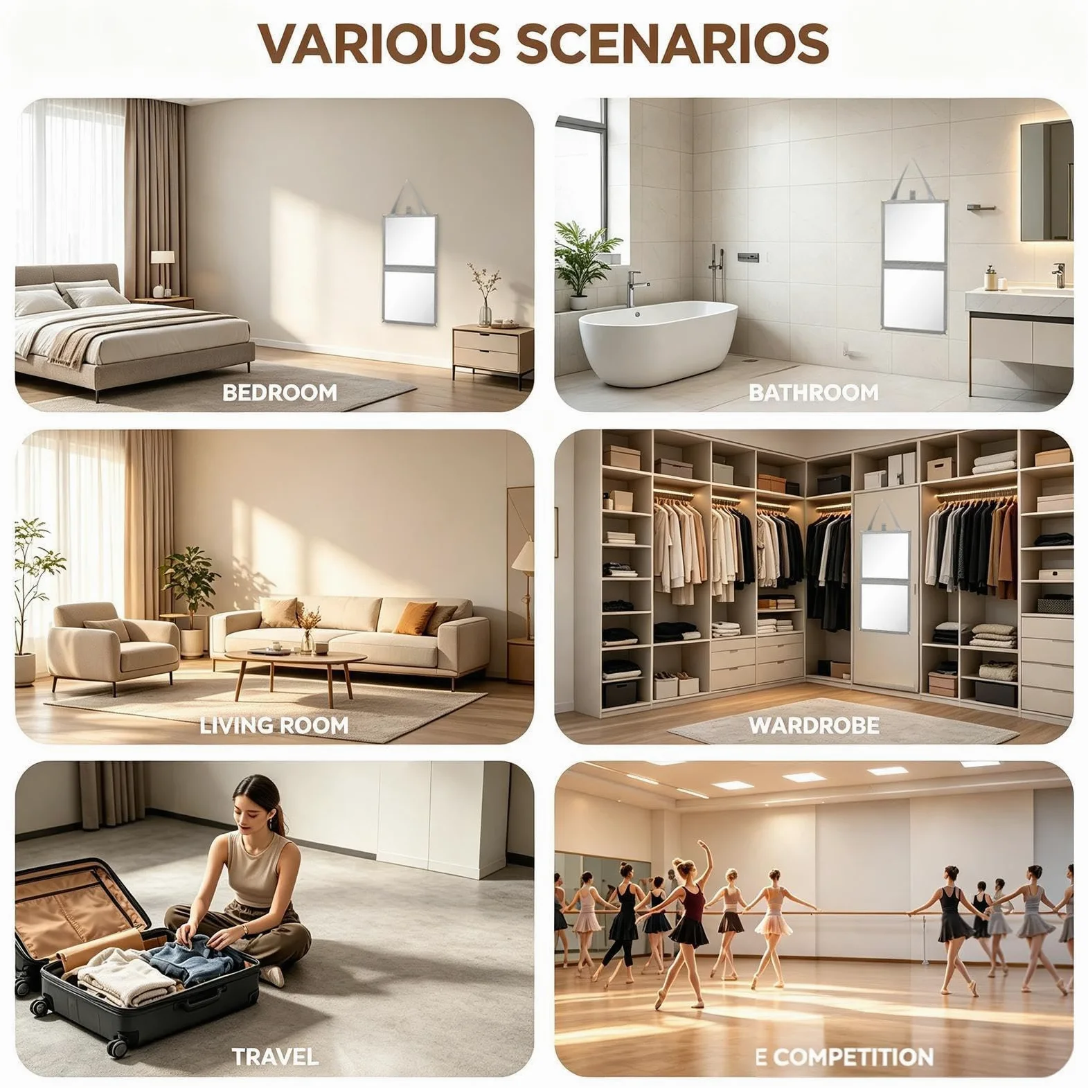 Générique Miroir en Pied Pliant Mural Incassable et en Acrylique Grandeur | Miroir pour de Scène et Loge pour Salle de Classe Studio Scène Chambre Dressing Hôtel Camping