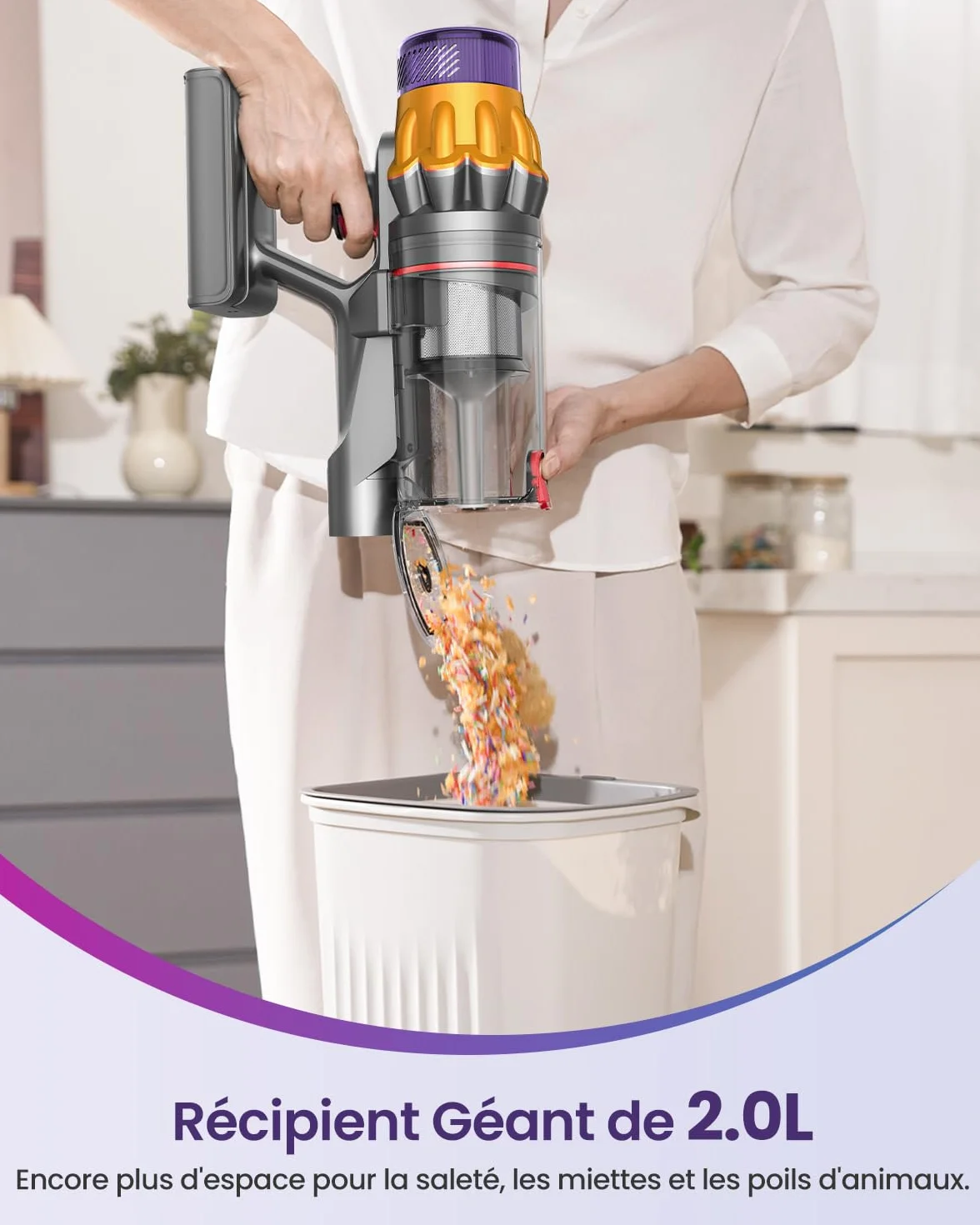 Aspirateur Balai Sans Fil 150Min 55KPA 600W 2 Batteries Brosse Anti-Enchevêtrement Support Mural Rechargeable Écran LED pour Poils d'Animaux Tapis Sols Durs