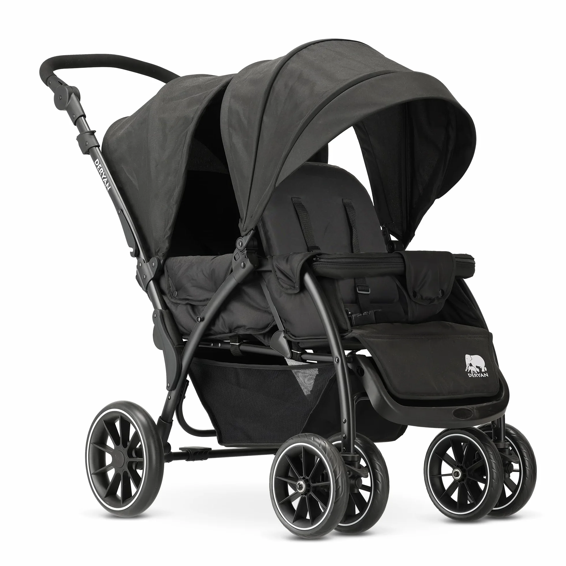 Poussette Duo Tandem pour Enfants Deryan Elena Double Duett avec Harnais 5 points Ajustable Noir