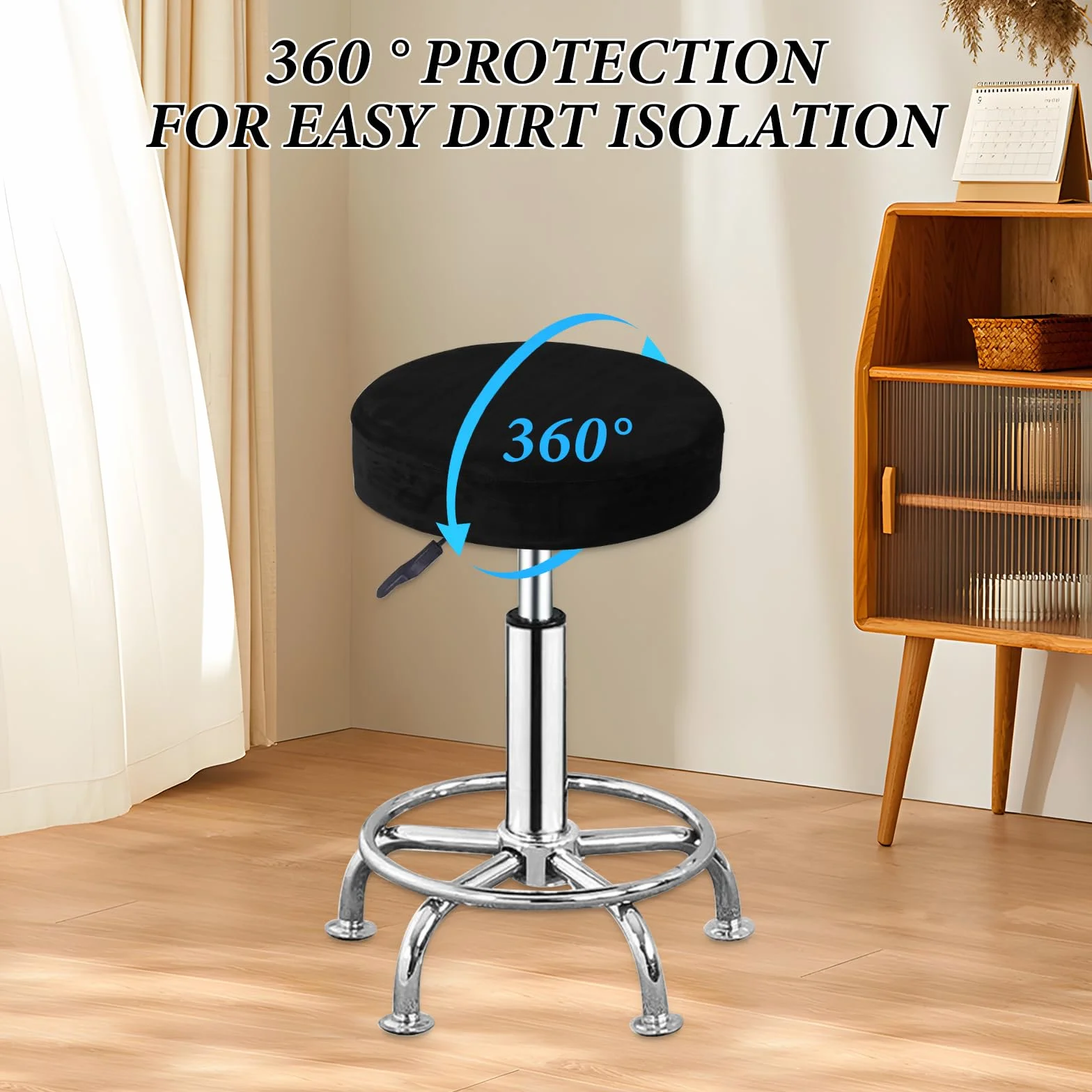 Housse Tabouret Rond Noir 30-40cm Extensible Lavable 2 Pièces pour Bar Restaurant