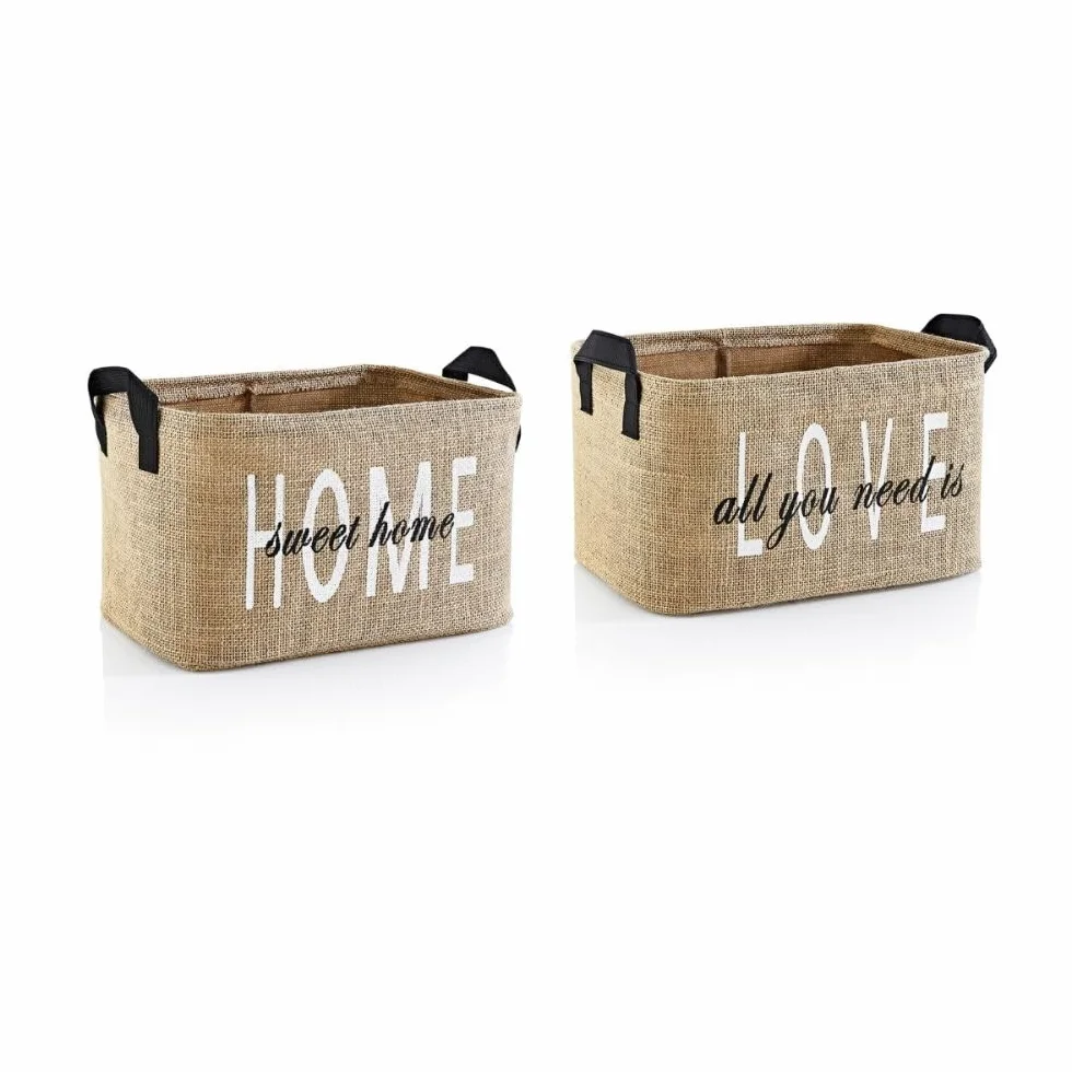 Lot de 2 paniers de rangement pliables en toile de jute avec poignées – Organisateur pour chambre d’enfant, linge et jouets