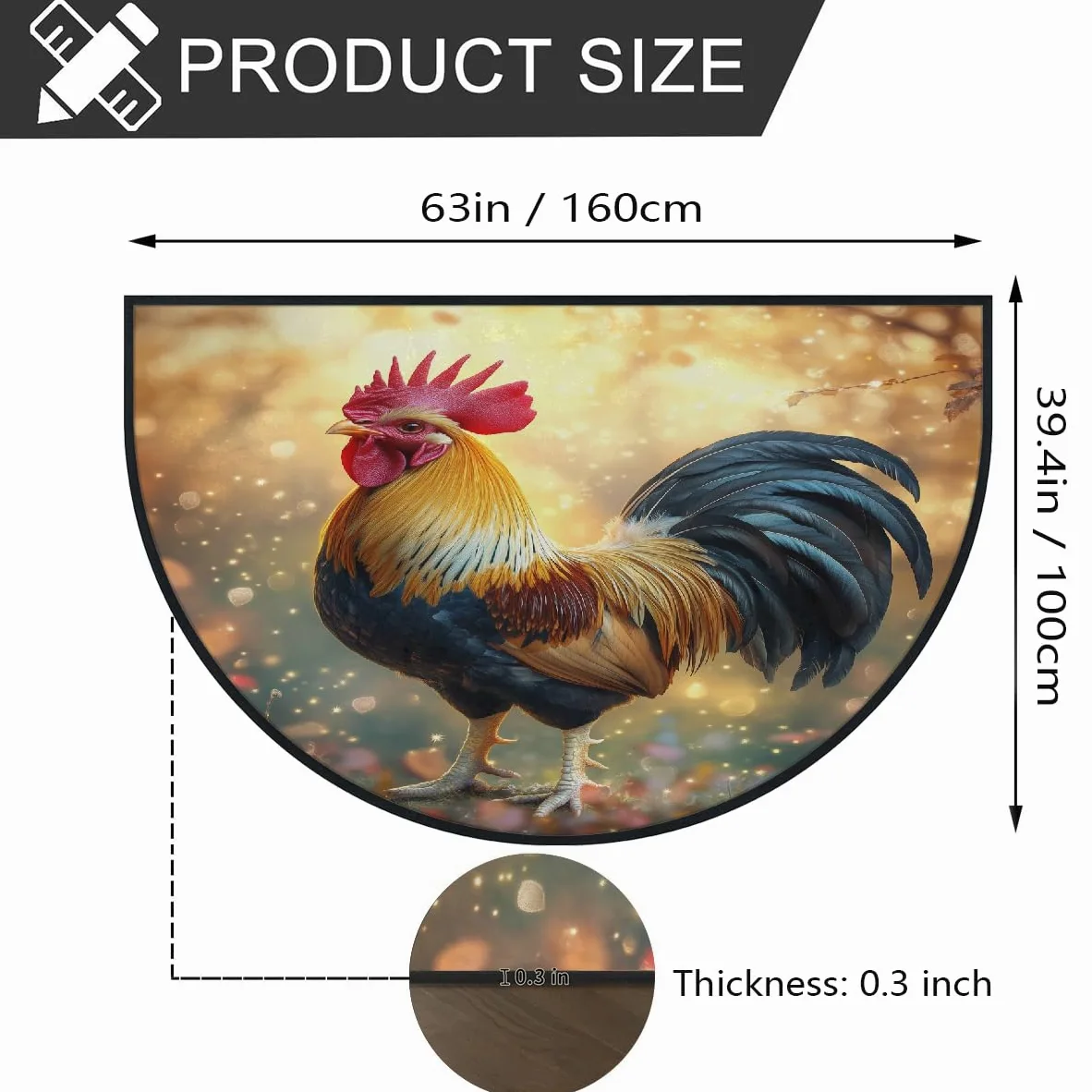 Mexpekil Paillasson demi-rond en demi-lune avec signes du zodiaque coq pour intérieur et extérieur - Lavable - Absorbant la saleté - 100 x 160 cm
