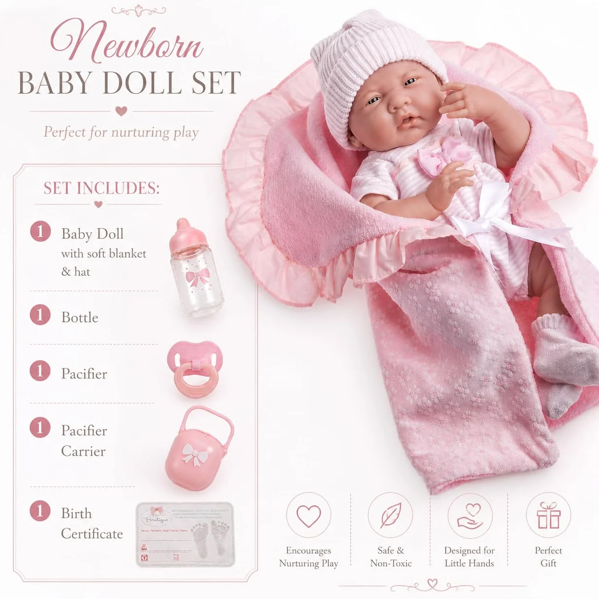 JC Toys La Newborn Soft Body Boutique Baby Doll 39,8 cm Rose