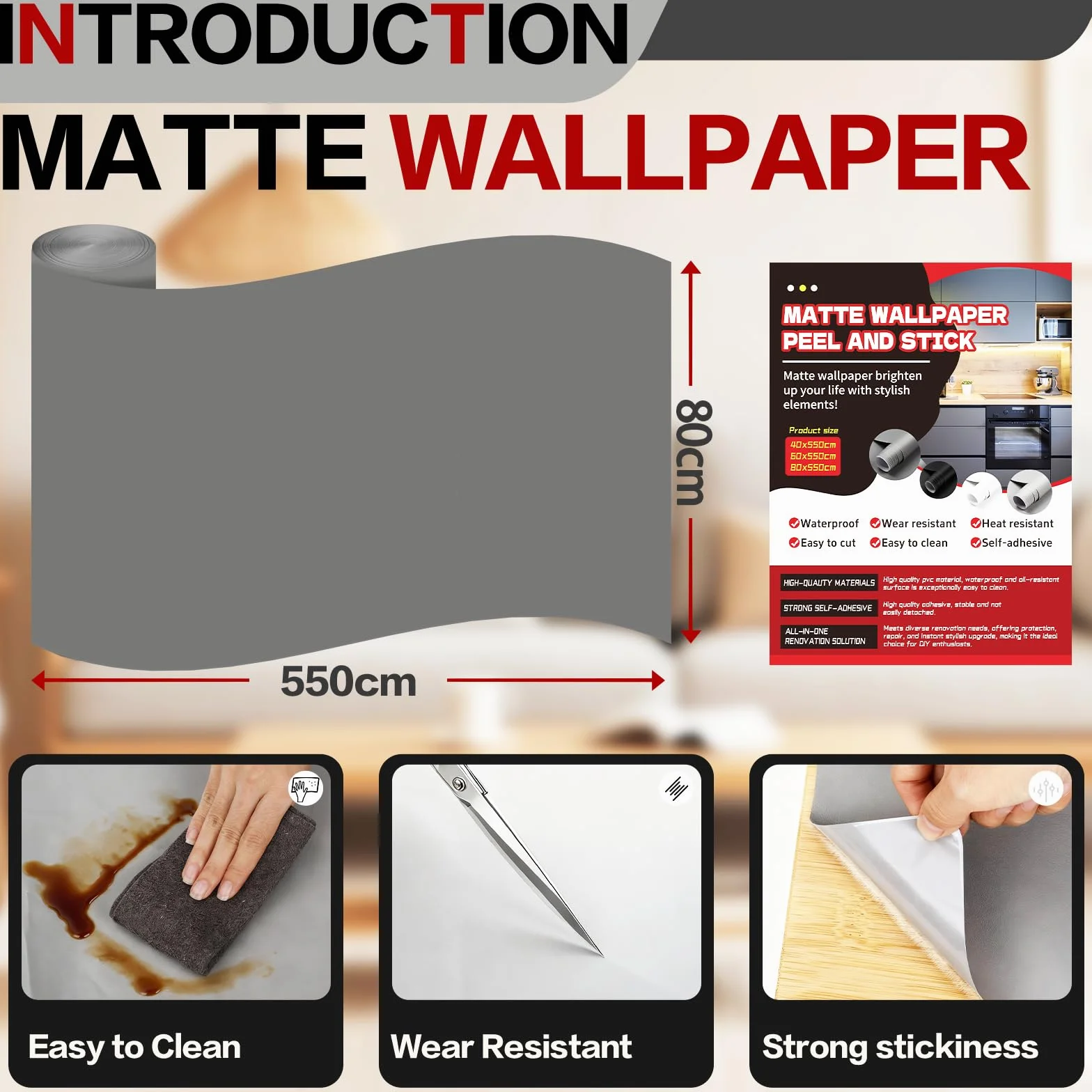 Papier Peint Adhésif Mural Blanc Mat 80x550 cm Rouleau Vinyle Cuisine