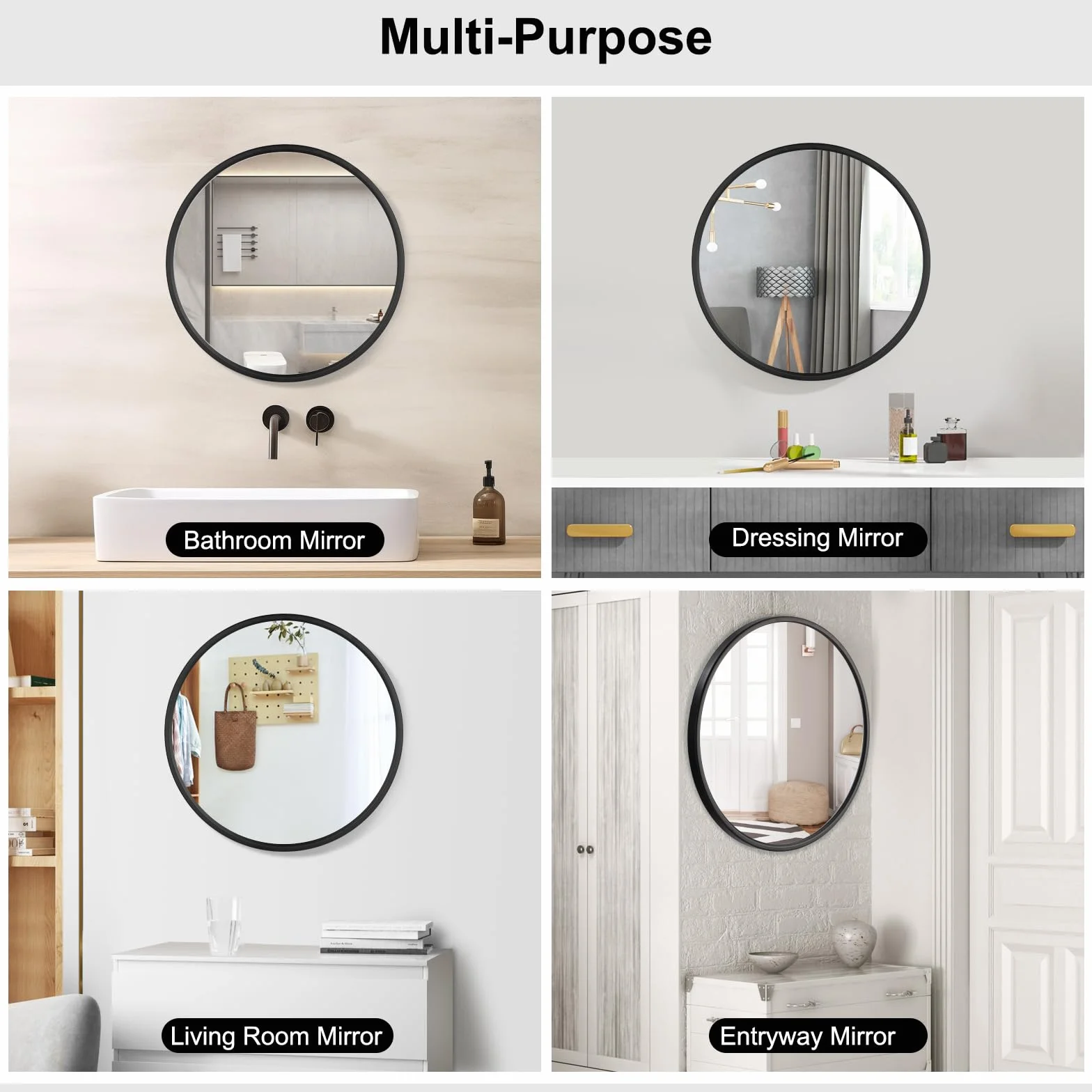 WOLTU Miroir Mural Rond Ø40cm Cadre Métal Noir Décoratif Salle de Bain