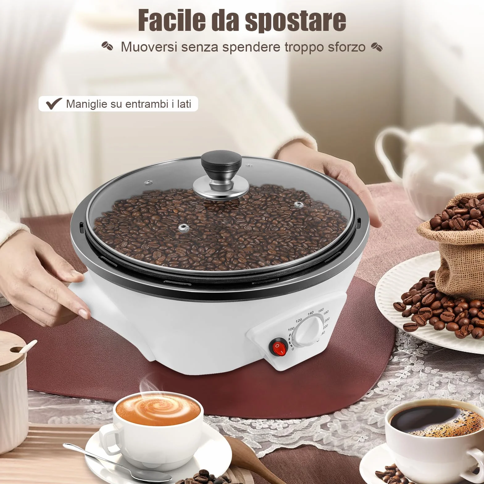 Torréfacteur à café électrique 1200 W réglage température 0-240 °C pour maison