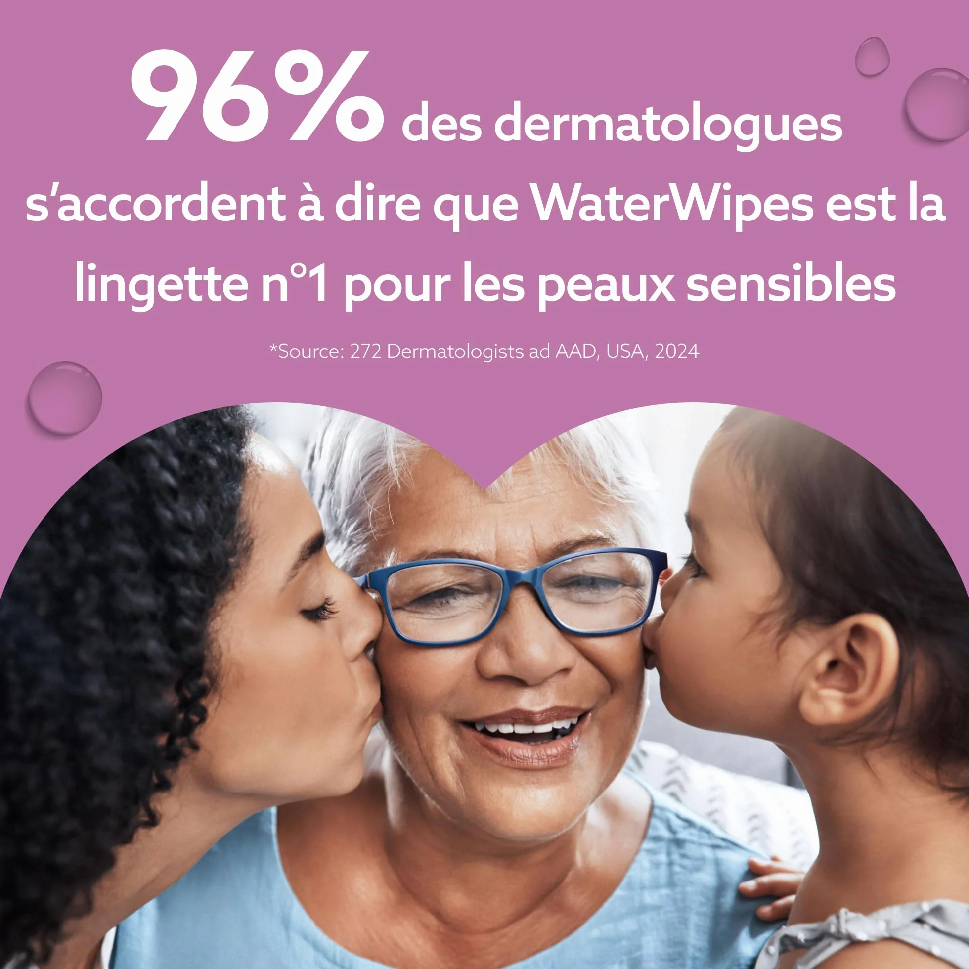 WaterWipes Sensitive+ Lingettes Corporelles et Intimes, 90 Lingettes (3 Paquets), 3-en-1 Nettoie Soigne Protège, 99,9% d'Eau, Non Parfumées, Adult Care