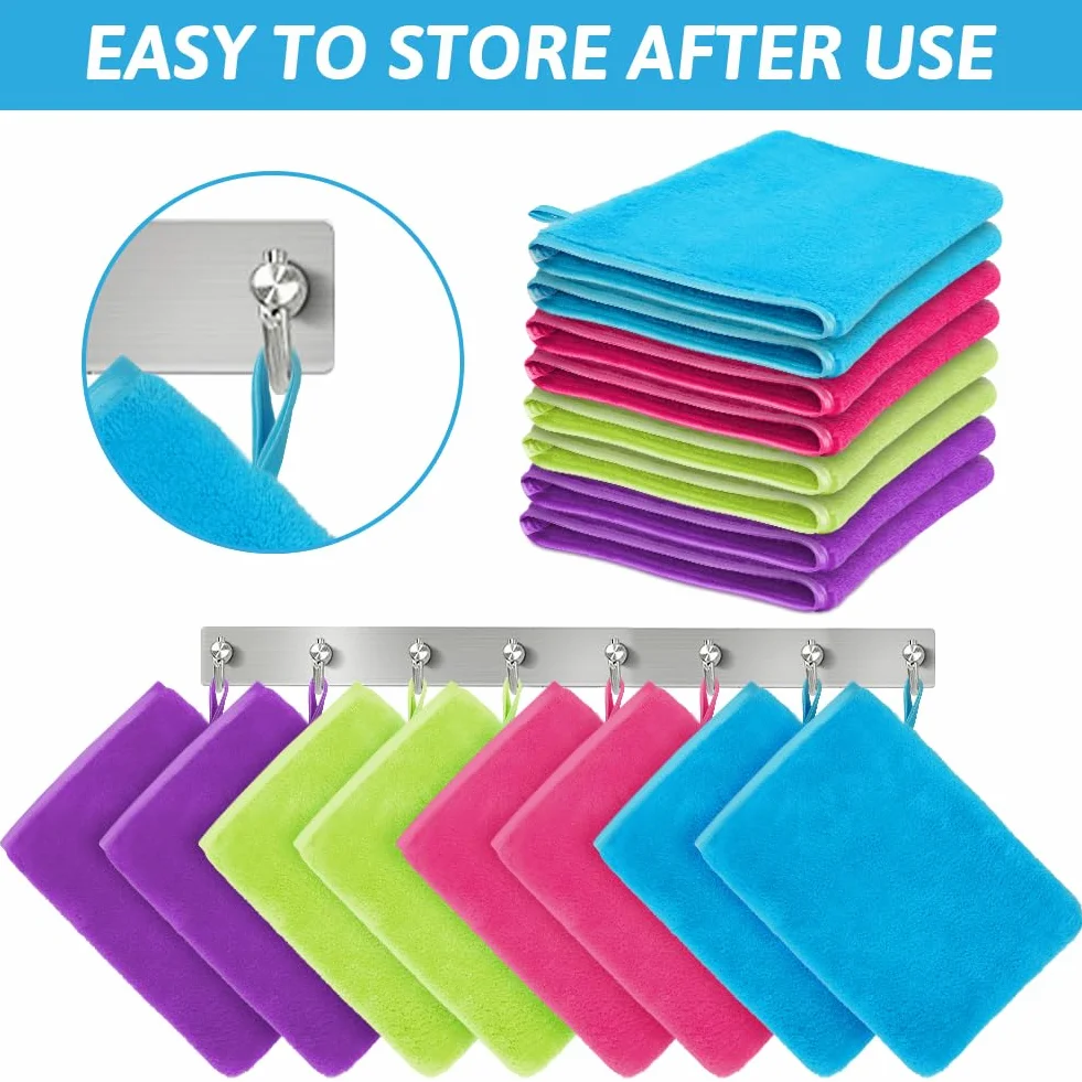 HOTUT Gants de Toilette en Microfibre, Lot de 8, Gants de Nettoyage du Visage Doux, Chiffon de Bain en Microfibre, 15 X 20cm