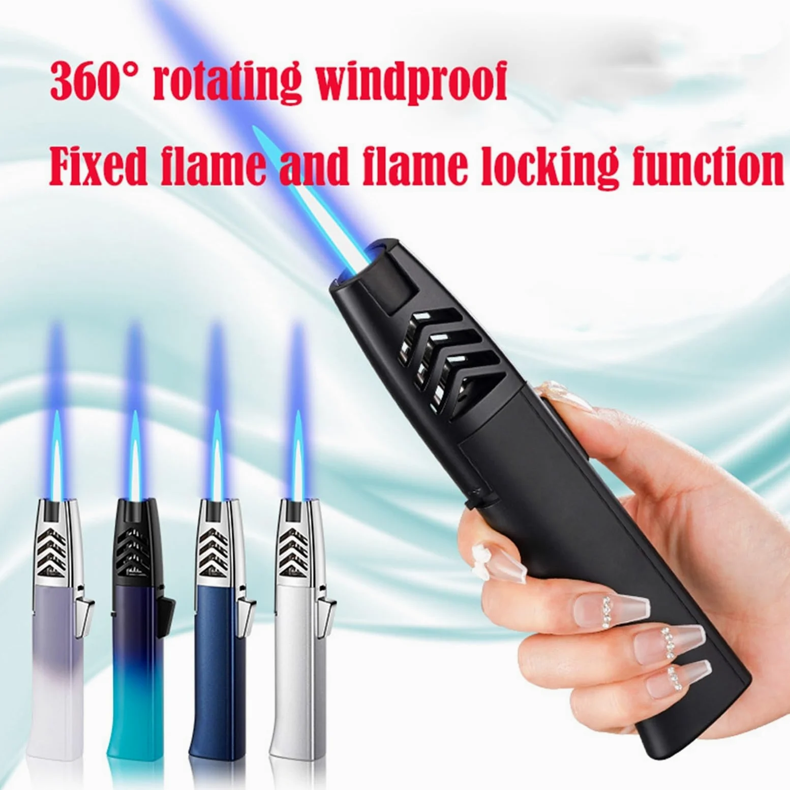 Briquet tempête au butane - Flamme réglable - Rechargeable - Avec interrupteur de verrouillage de flamme - Idéal pour barbecue, feu de camp en plein air, cadeaux