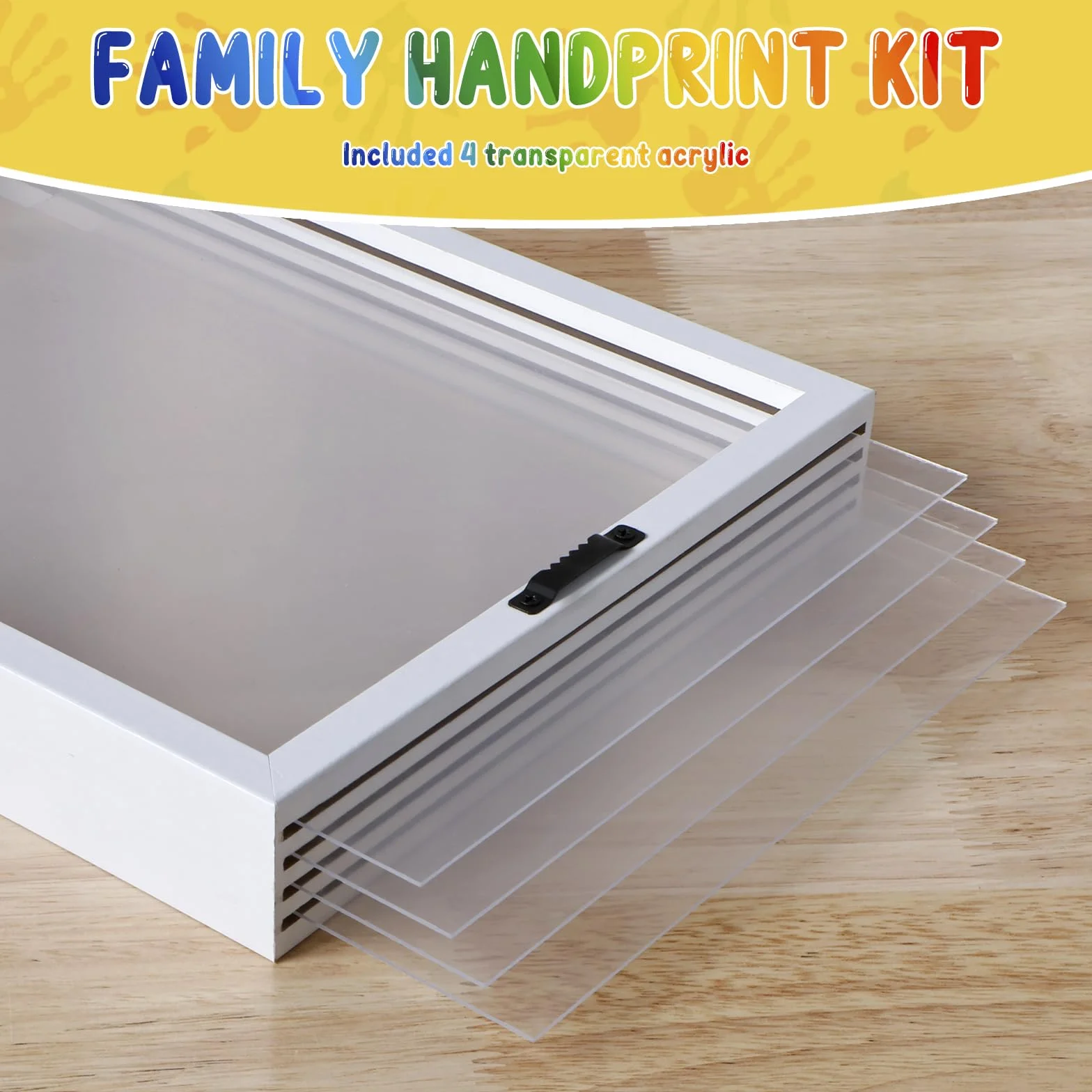Kit Empreintes de Mains Familiales avec 4 Plaques en Plexiglas et 6 Couleurs de Peinture