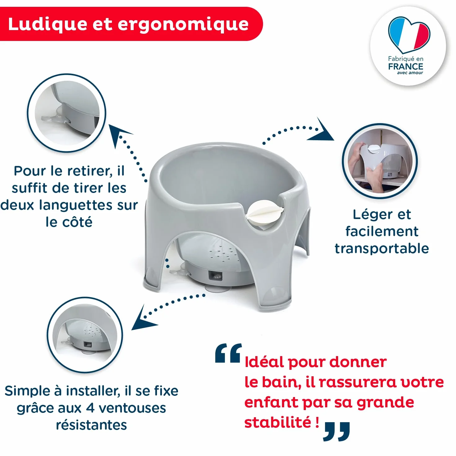 Anneau THERMOBABY de bain enfant AQUAFUN Transat Gris Jouet blanc