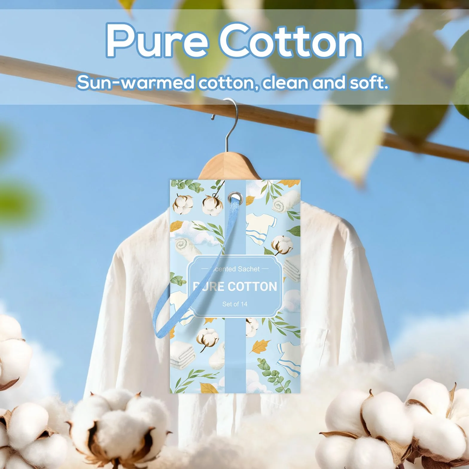 Scentorini Sachets Parfumés Coton Frais 10g x 14 pour Armoires et Tiroirs