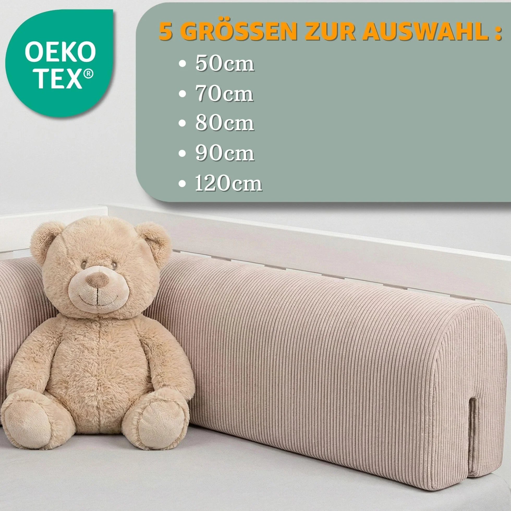 Tour de lit bébé Respirant 90 cm Oeko-Tex Beige Velours côtelé Protection Berceau