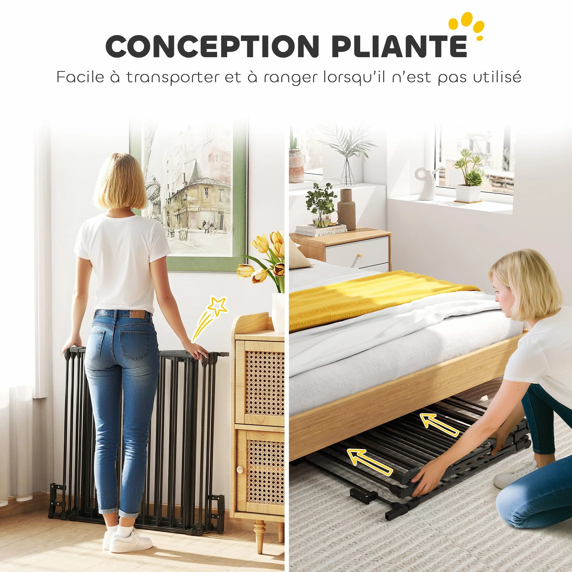 PawHut Barrière de sécurité Parc enclos Chien modulable Pliable Porte intégrée 300L x 74,5H cm métal PP Noir