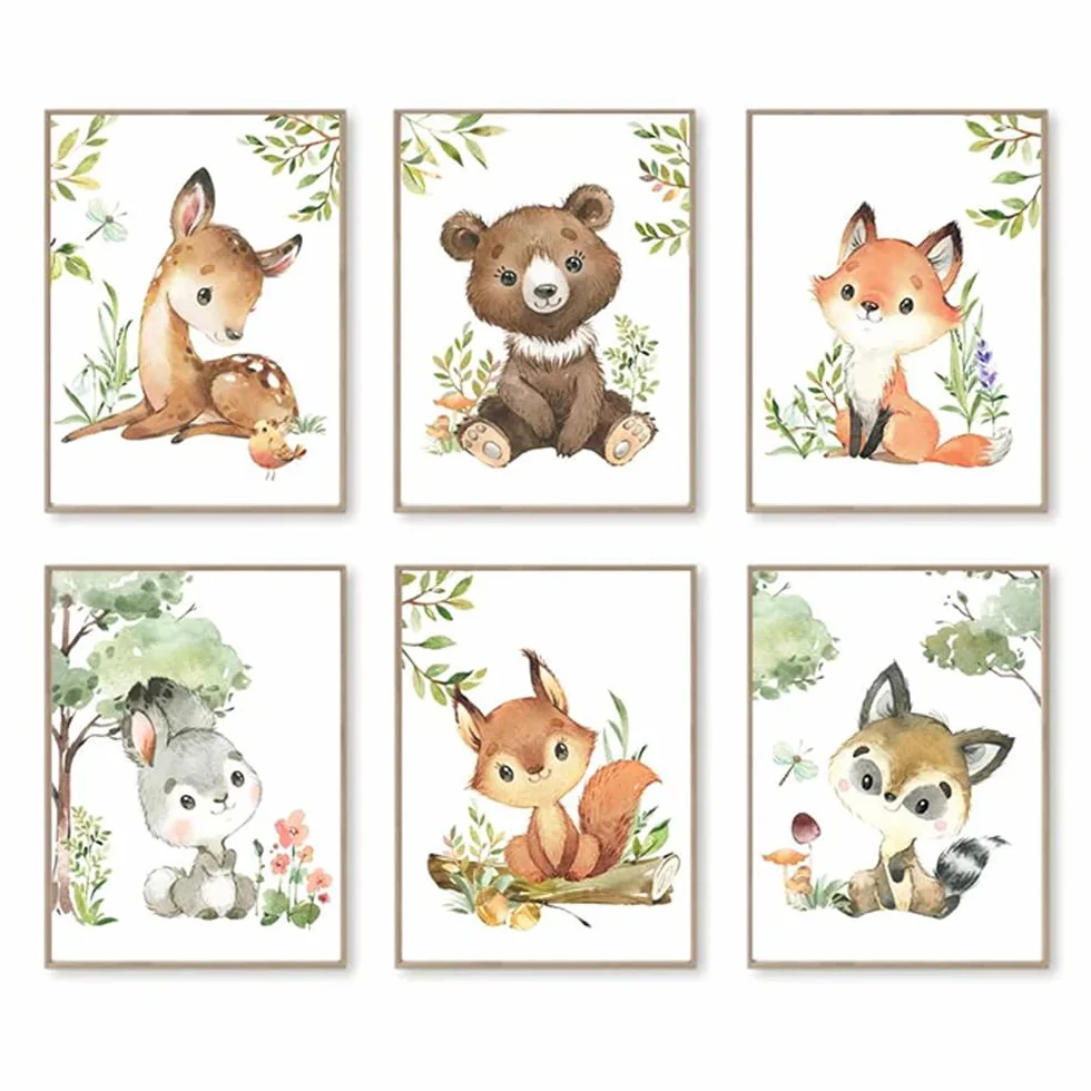 Affiches Animaux Jungle Safari Chambre Enfant 21x30cm Décoration Murale Poster Forêt Savane