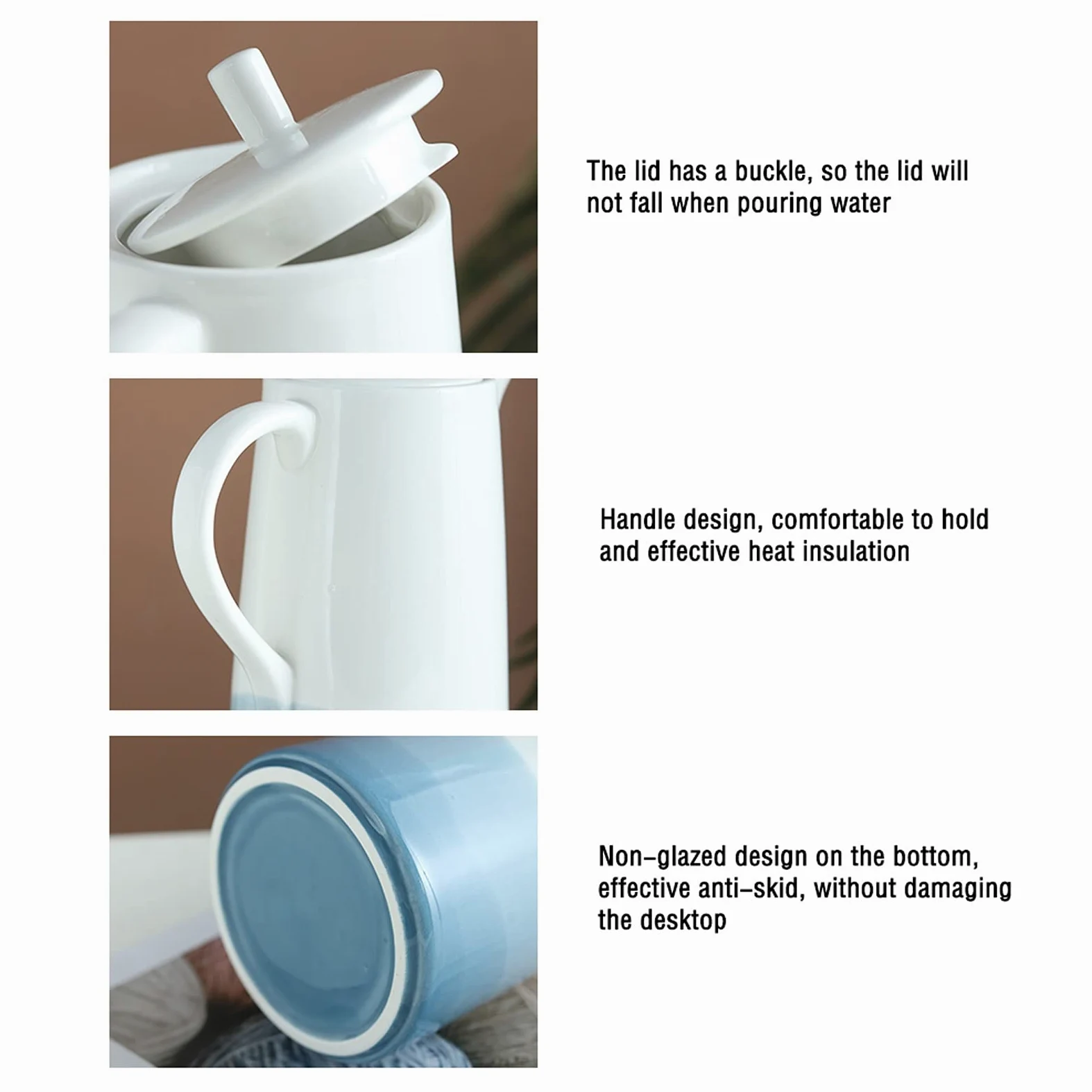 Pichet Pichet céramique créatif avec poignée et Couvercle Domestique pichet résistant à la température Haute température avec Design de Bec de olécranon sans Goutte Pichets
