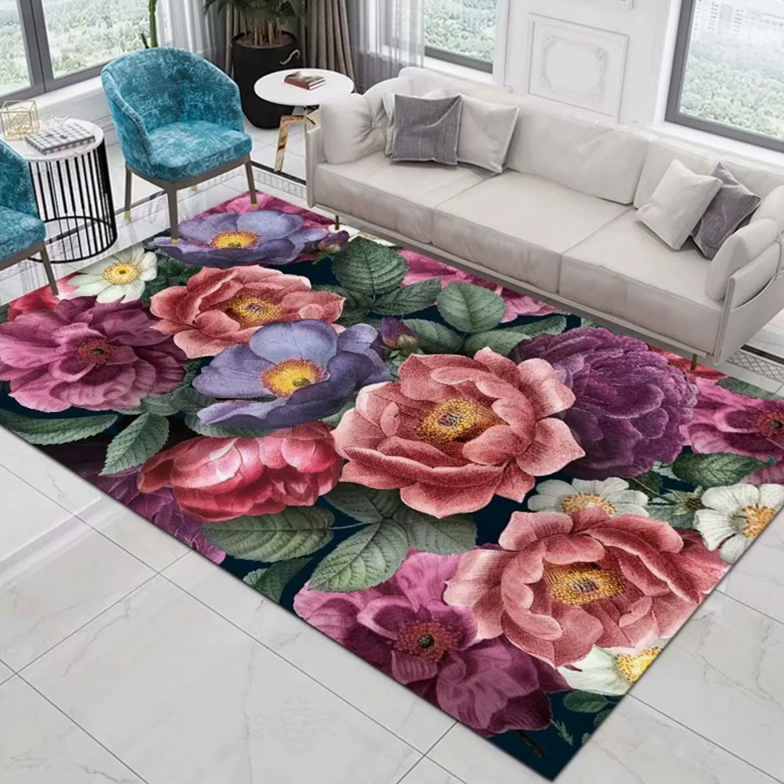 Tapis pour Cuisine Tapis Interieur Entree Tapis Doux à imprimé Violet Accessoires de Chambre à Coucher Modernes Slip 70X140CM Tapis De Chambre Fille