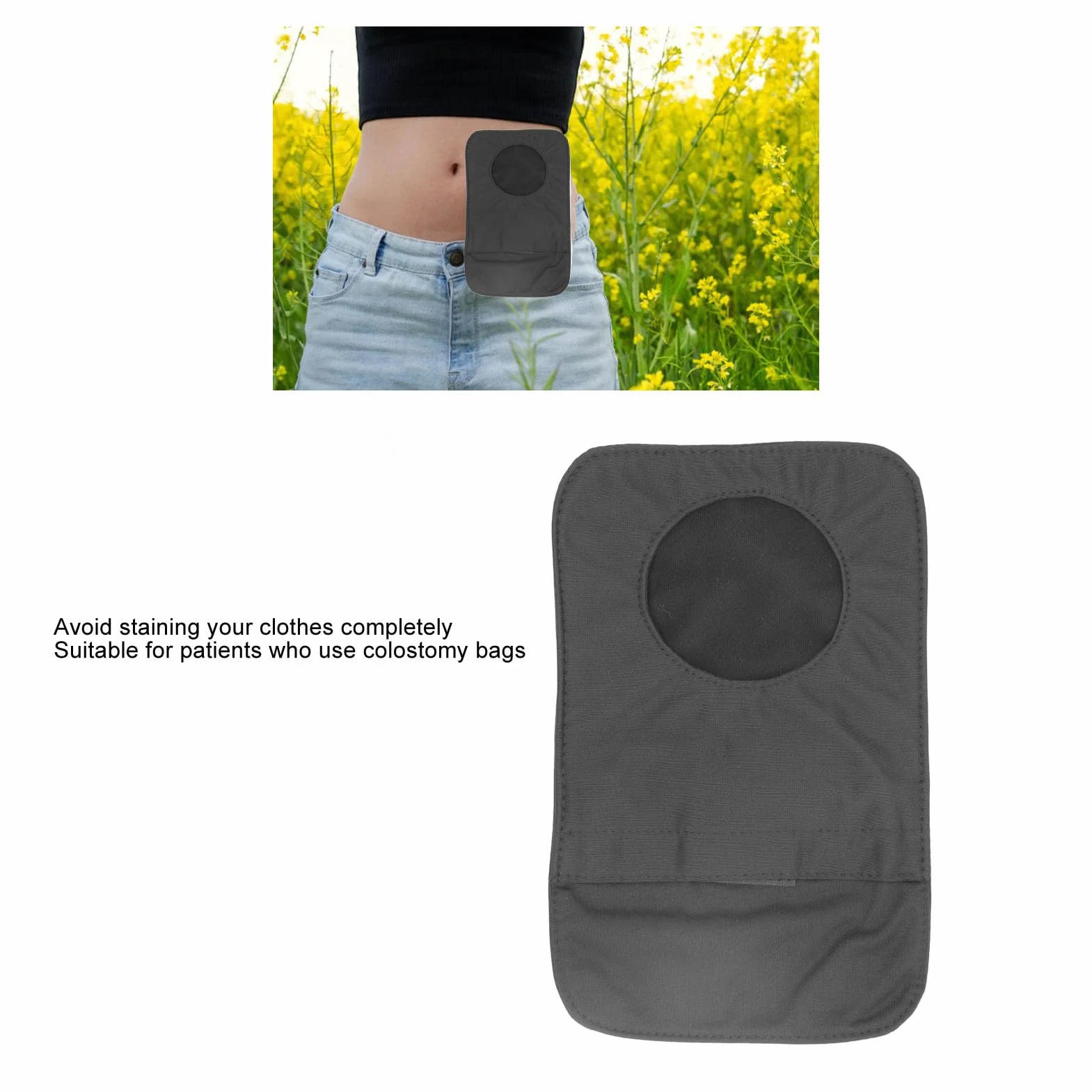 Housse de sac de colostomie noire en coton respirante lavable ajustement universel