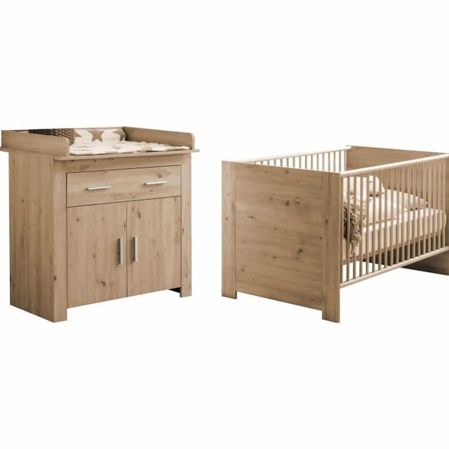 TREND TEAM Chambre bébé Duo Lit 70x140 cm Commode a Langer AHOI Chene