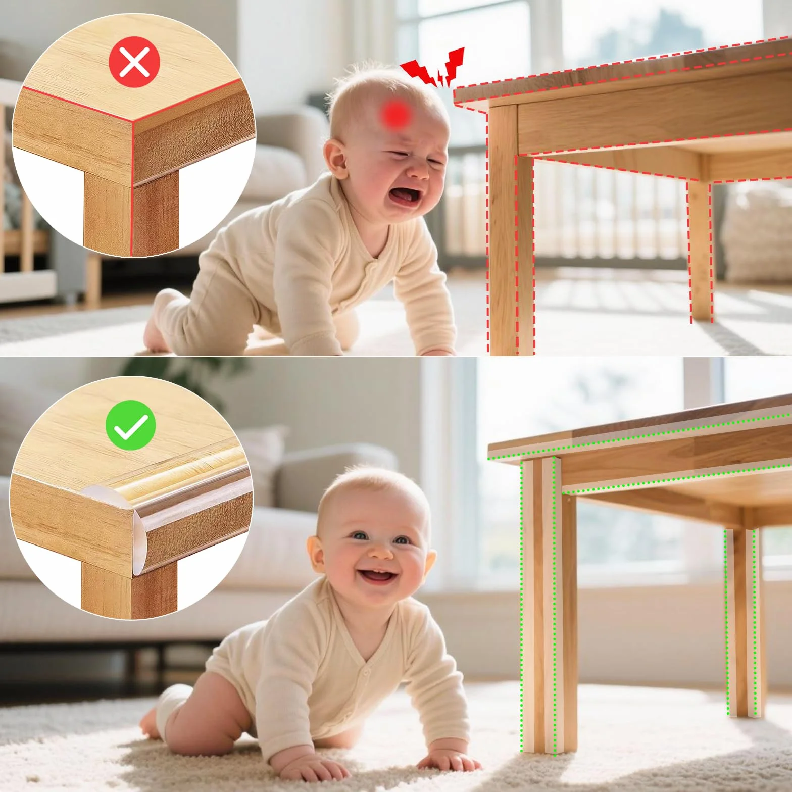 Protection transparente des angles en silicone 4 mètres, protection bords doux pour enfants, autocollant anti-coins tranchants pour meubles