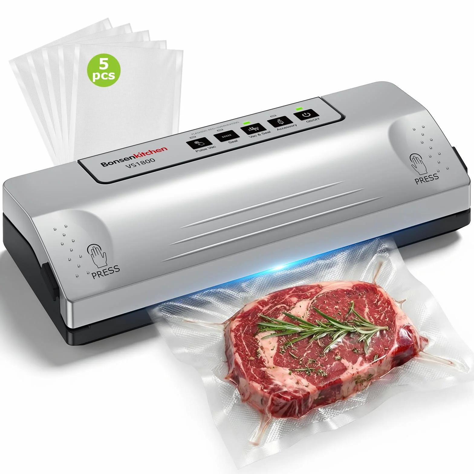 Bonsenkitchen Machine Sous Vide VS1800, Soudure Robuste 30 cm, Fonction Pulse
