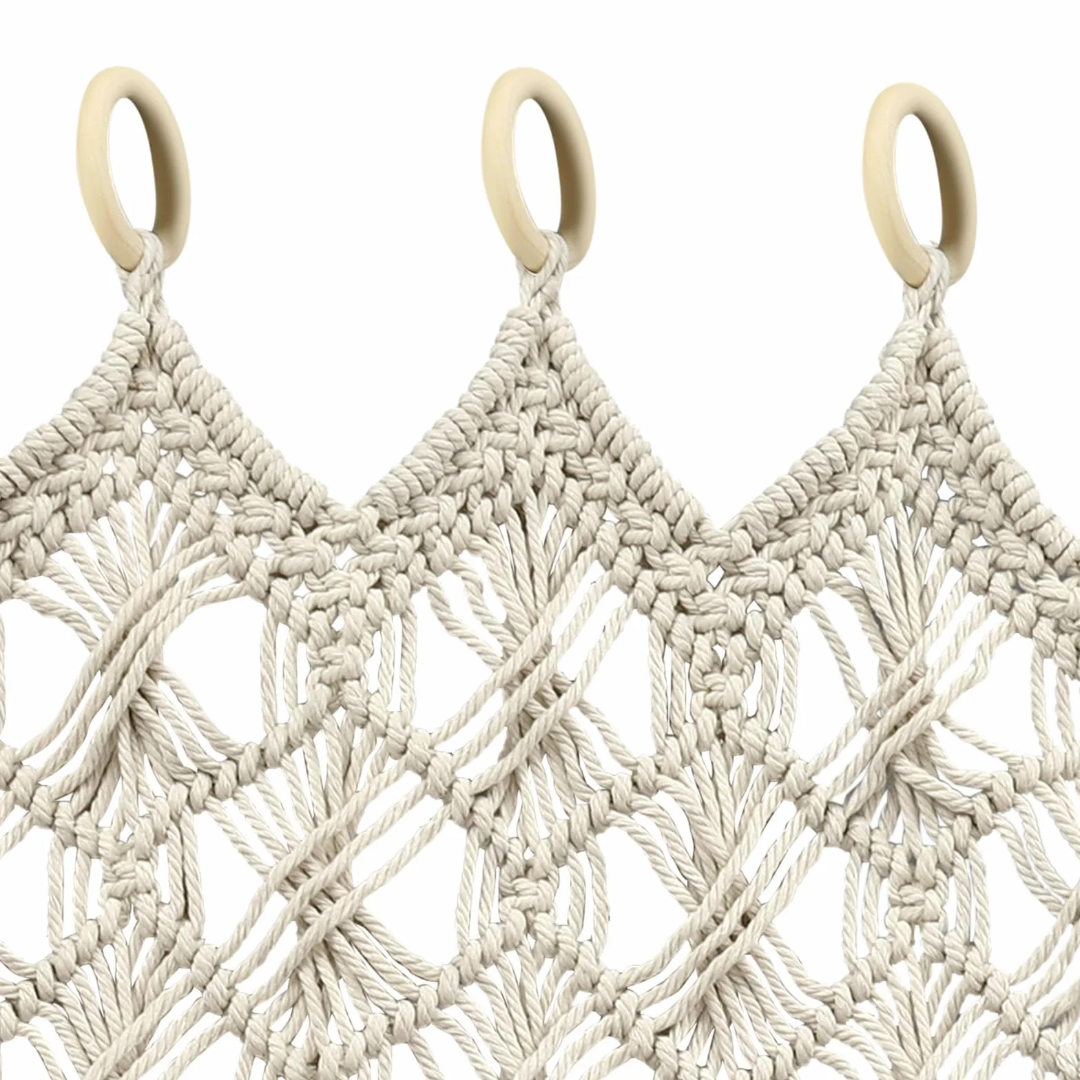 Rideau de porte en macramé - 120 x 195 cm - Fait à la main - Style bohème - Grand rideau tissé à la main - Avec anneau en bois - En coton tissé - Décoration de fenêtre - Blanc