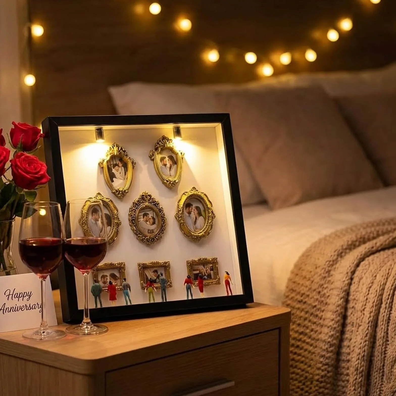 Mini Boîte de Silhouette de Musée à Faire Soi-même avec Cadres Vintage et Lumière LED pour Anniversaire Mariage Souvenir