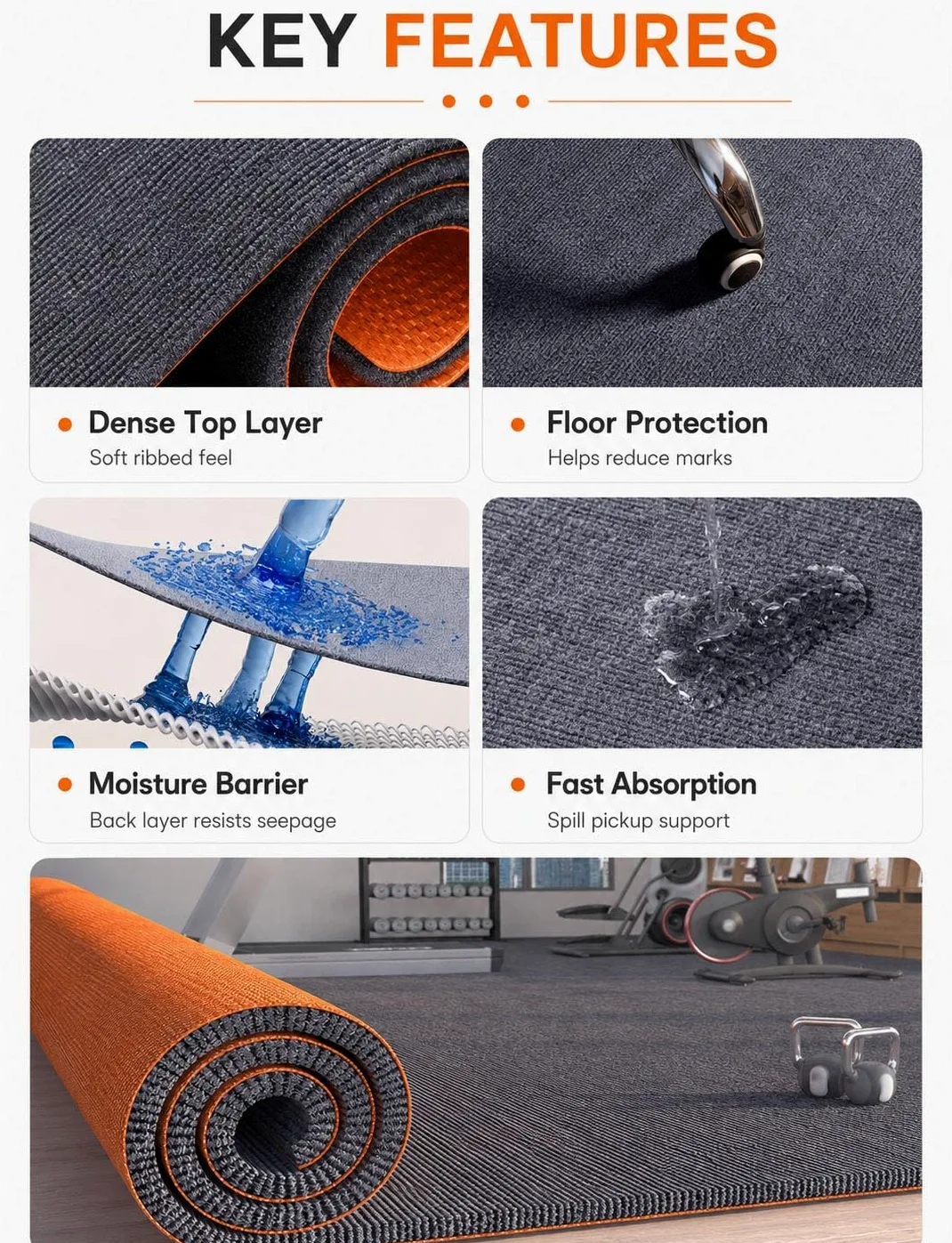 Générique Tapis insonorisant 9mm antidérapant pour Salle de Sport et Salon | Tapis doux en polyester; Épaisseur 9mm; Lavable en machine; Réduit le bruit; Polyvalent(90x100cm/3.0x3.3ft)