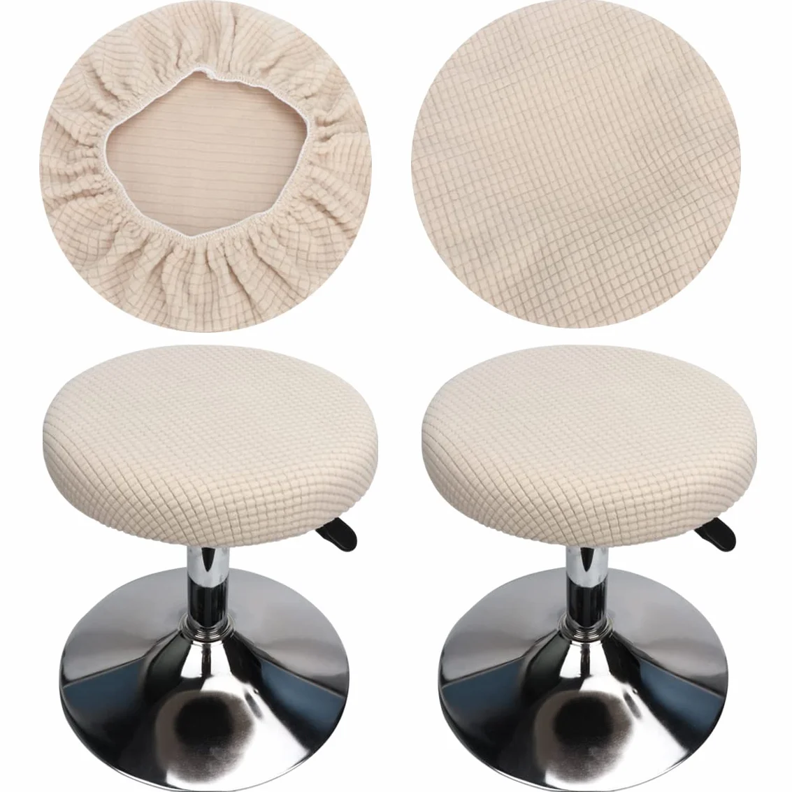 Housses de tabouret rondes Lot de 2, 30-40 cm, élastiques, lavables, blanches