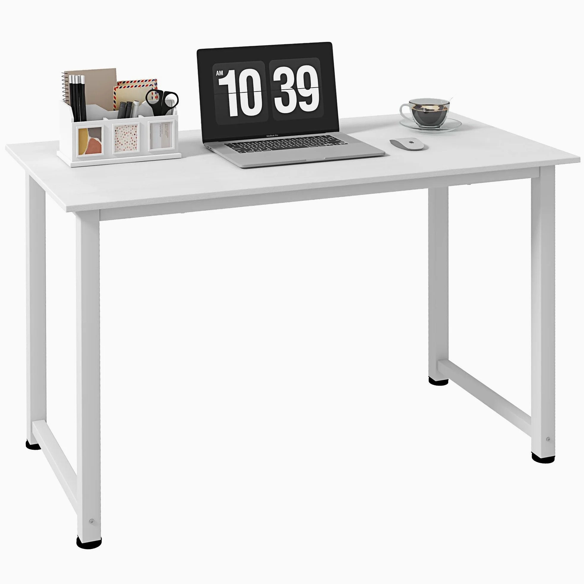HOMCOM Table d'ordinateur Multifonction 120L x 60l x 76H cm Blanc | Table de Salle à Manger, Grand Plateau, Cadre Robuste en Métal