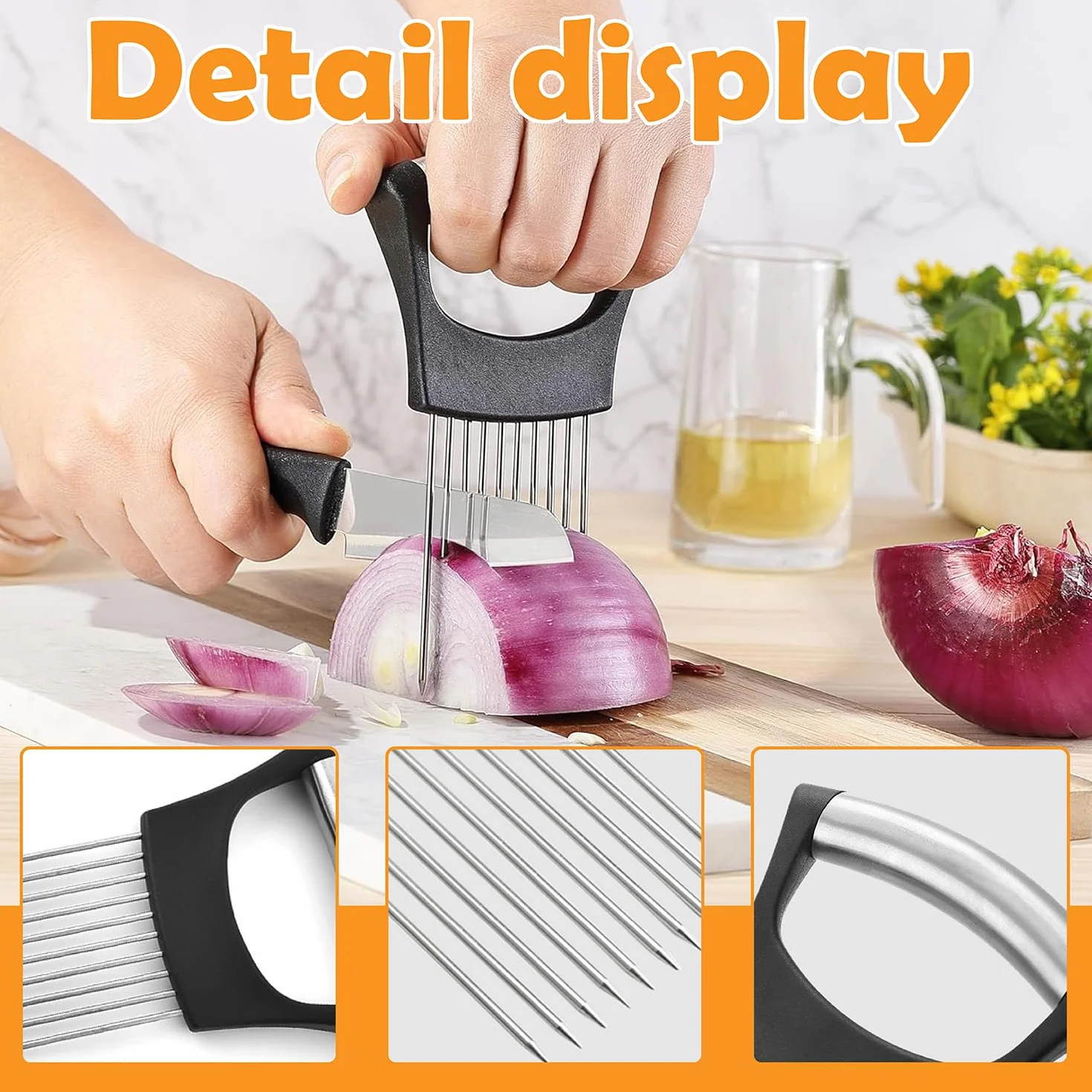 Coupe Oignon Acier Inoxydable Couteau Ondulé Frites Porte Tranche Oignons Viande Pommes de Terre