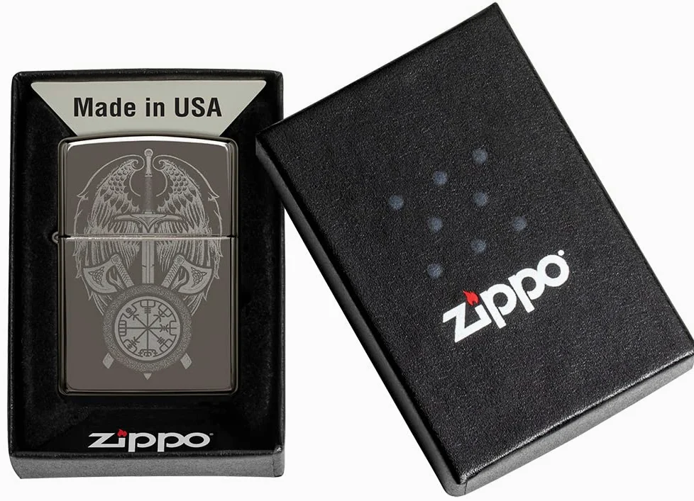 Zippo Briquet Tempête - Wings & Sword Model - Finition Black Ice avec Image Photo - Rechargeable - Réutilisable - Design Coupe-Vent - Coffret Cadeau Fabriqué aux États-Unis