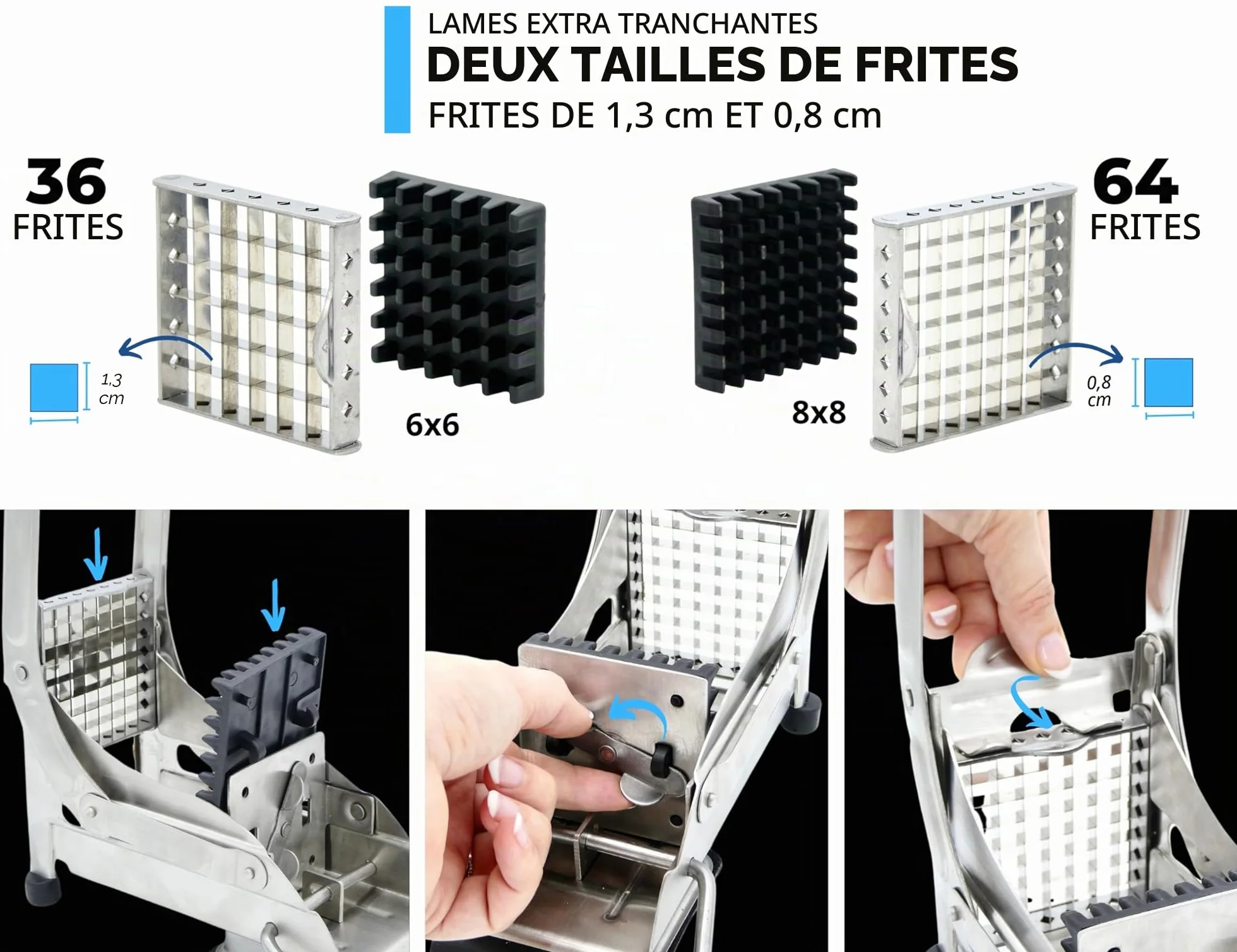 ICO Coupe Frites Manuel Acier Inoxydable Base Aspiration Sécurisée