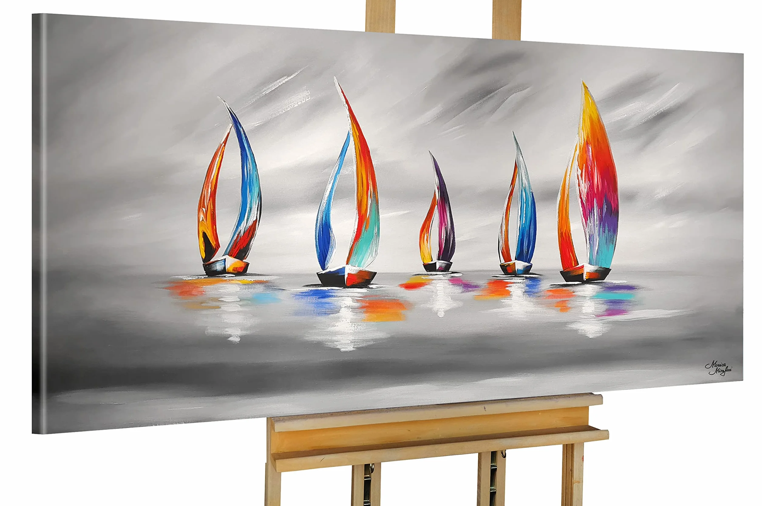 Tableau Peint à la Main 120x60 cm Toile sur Cadre en Bois Monica Mirafiori