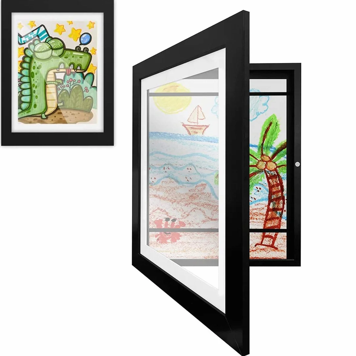 Cadre Photo Enfant A4, Cadre Dessin Ouverture Frontale, Stockage 150 Œuvres d'Art Noir