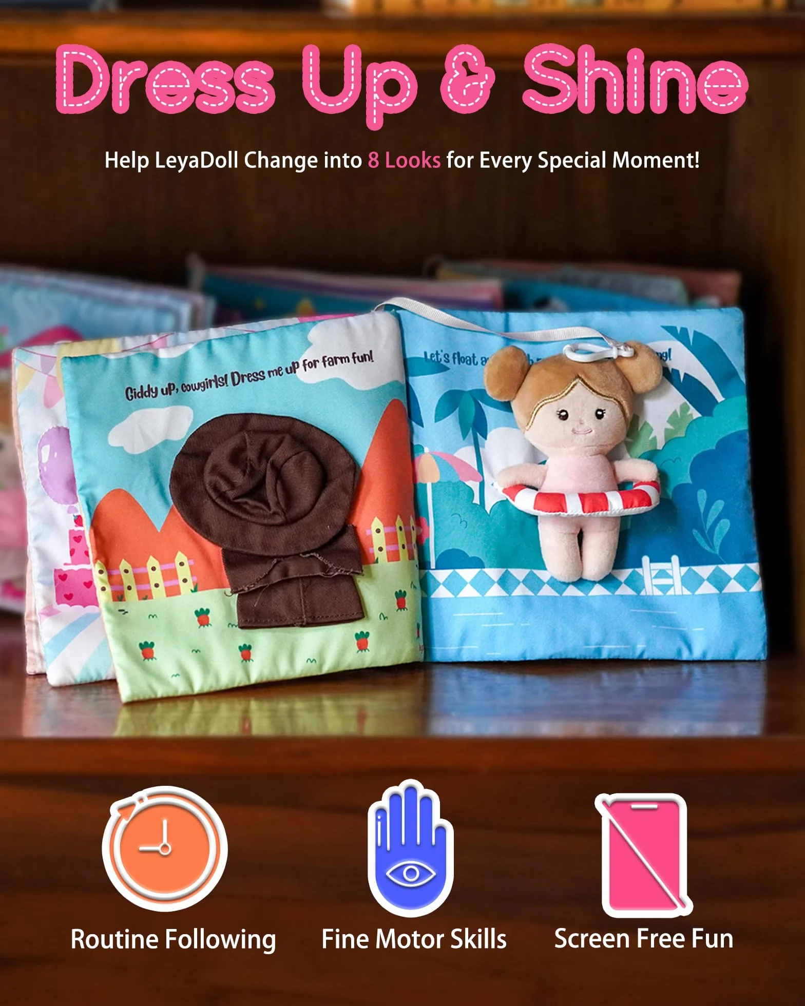 LeyaDoll Livre en Tissu Interactif Sensoriel, Livre d'Activités Éducatif Silencieux pour Bébé 1-3 Ans