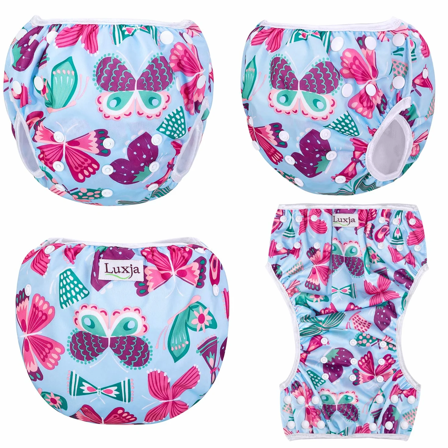Luxja Couches de Bain Bébé Maillot de Bain 2PCS Lavable Réutilisable Ajustable 0-3 Ans Flamingo Papillon
