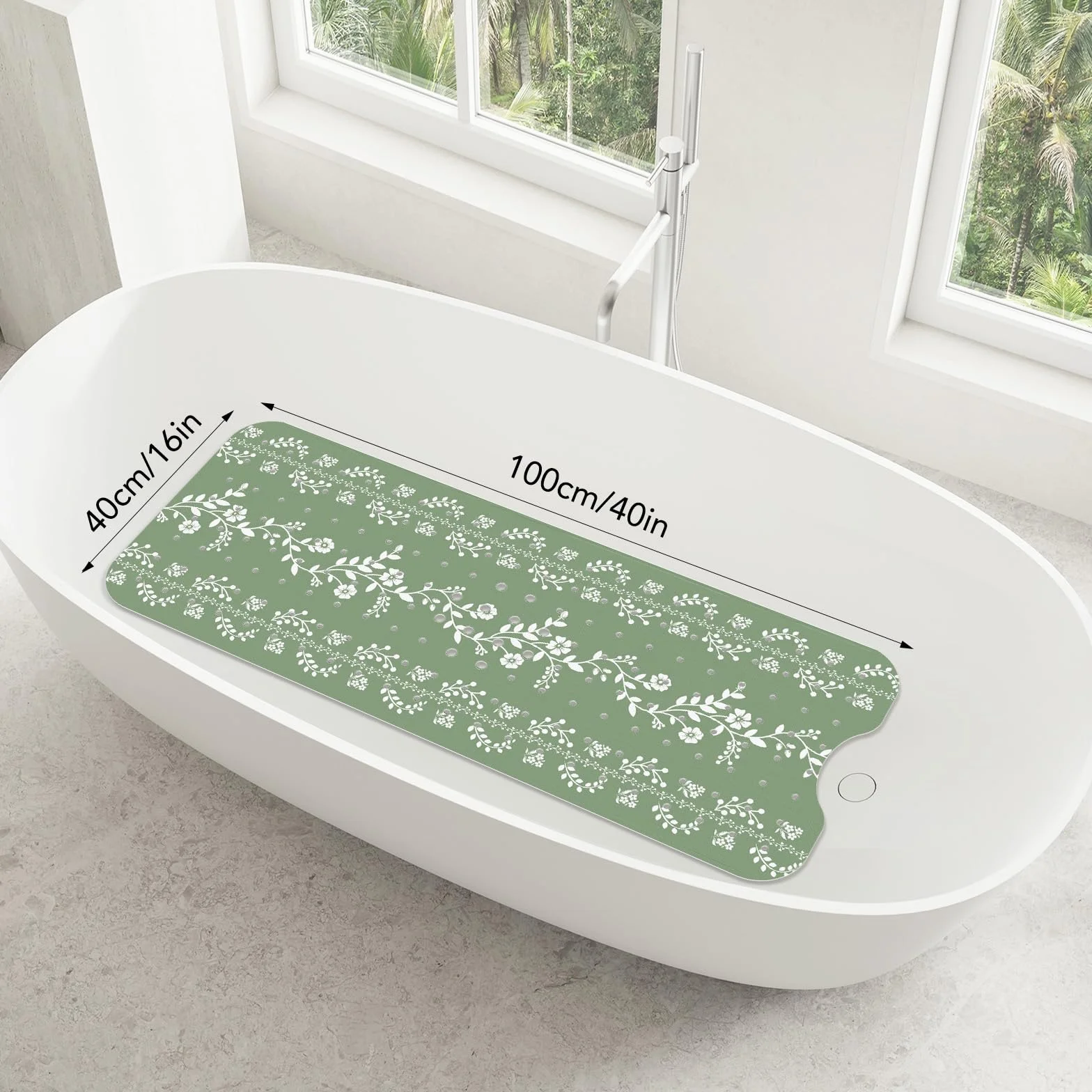 Tapis de Bain Antidérapant Vert Sauge 100 x 40 cm, Résistant à la Moisissure, Lavable en Machine