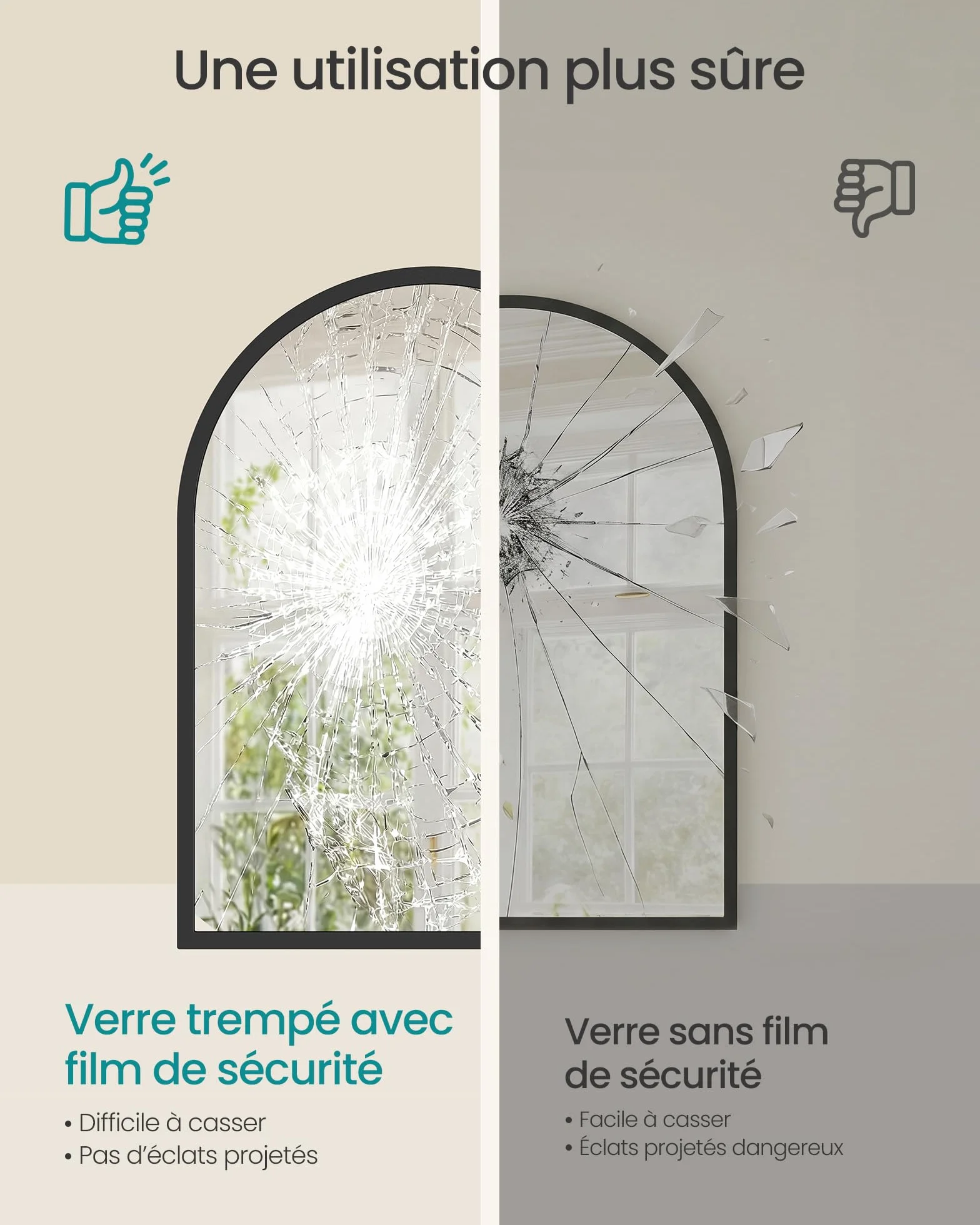 SONGMICS Miroir Salle de Bain Mural Arqué 40 x 30 cm Cadre Aluminium Noir d'encre LWM013BD01