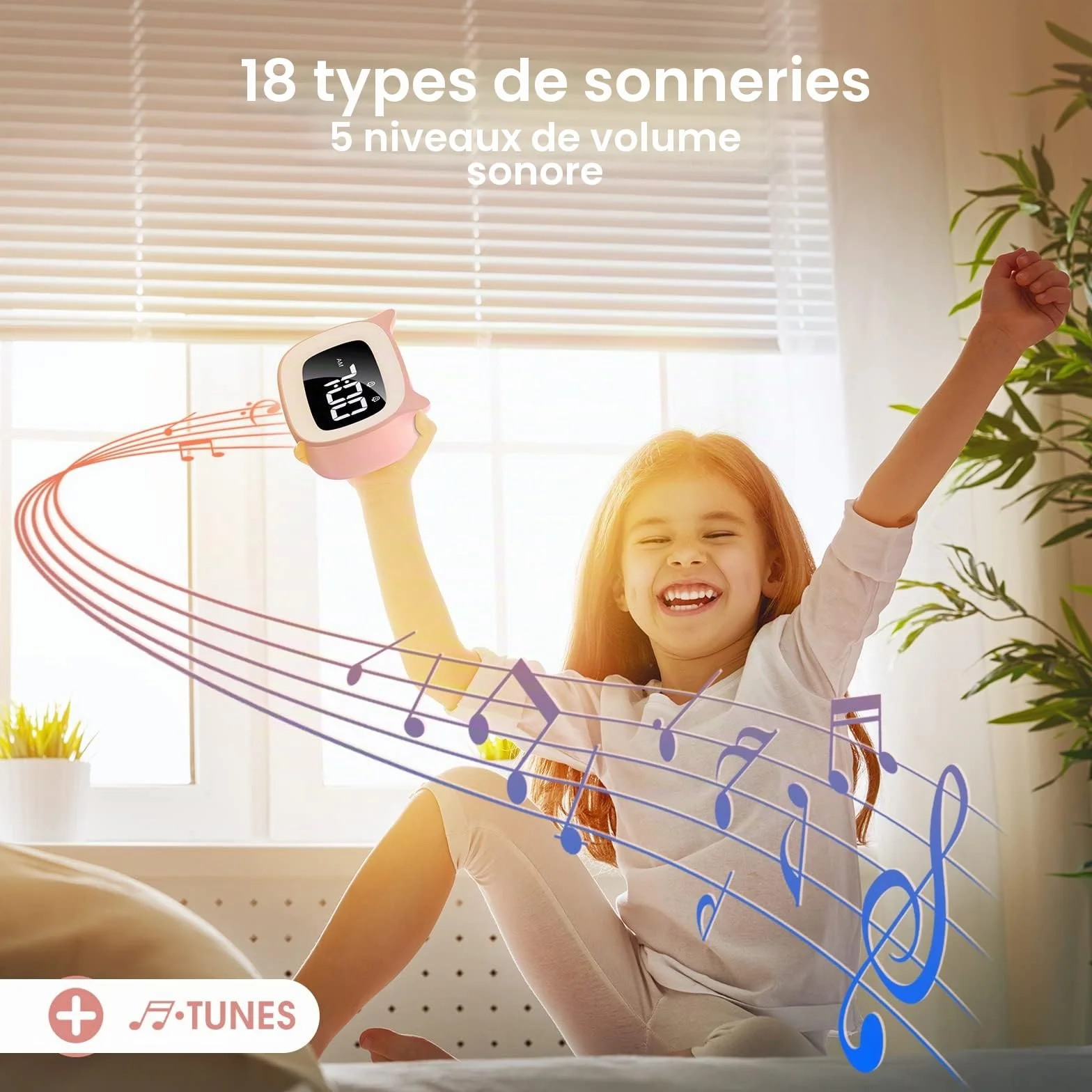Mizikuu Réveil Éducatif LED Veilleuse Enfant Jour Nuit Lumineux 5 Couleurs 18 Musiques 2 Alarmes Fille Garçon