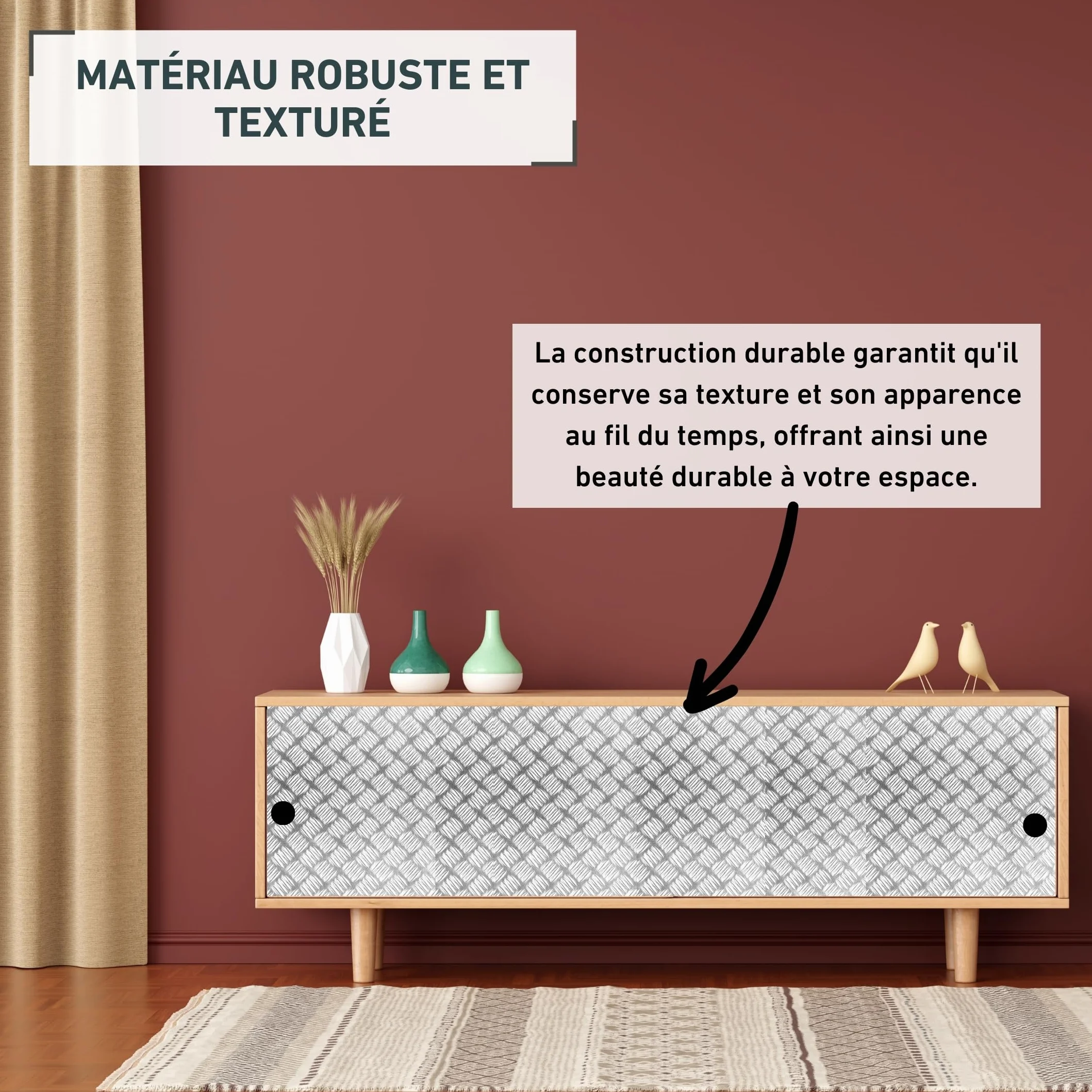Venilia film adhésif effet industriel 45x150 cm, autocollant brillant métal strié pour meuble cuisine armoire porte argent
